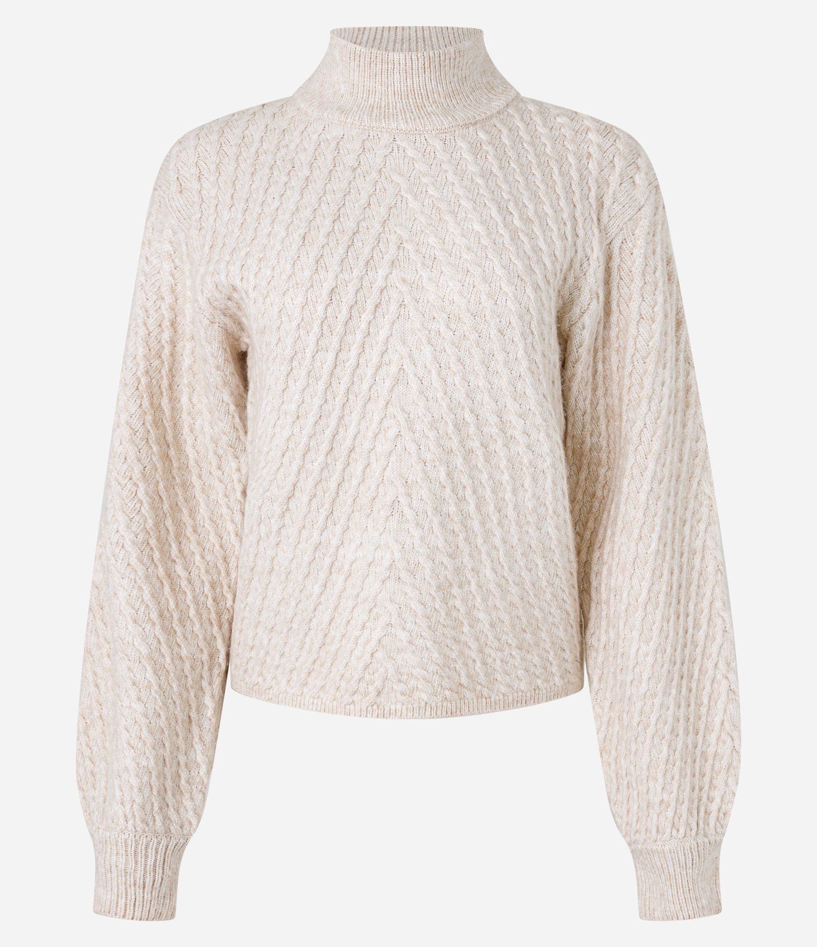 Suéter Regular em Tricô com Gola Alta e Ponto Trabalhado Bege 7