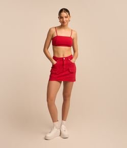 Saia Curta em Sarja com Bolsos Cargo