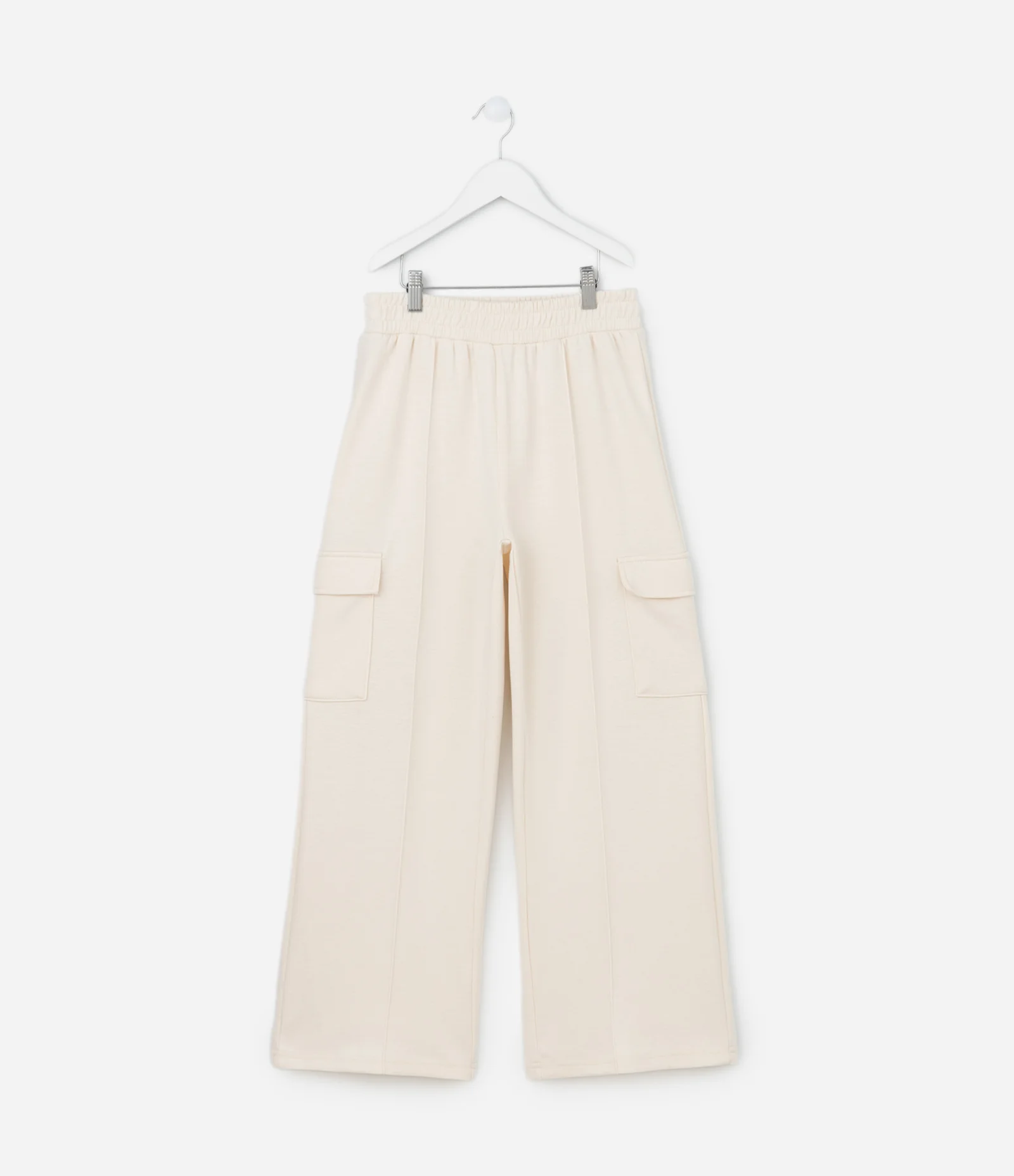 Calça Wide Leg Infantil com Bolsos Cargo - Tam 5 a 14 Anos Bege 1