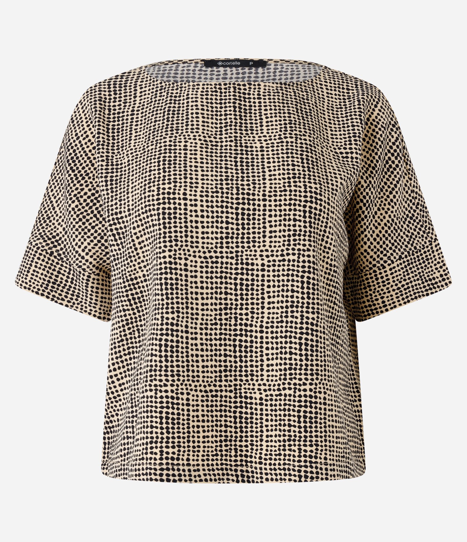 Blusa Manga Curta em Crepe Estampa Animal Print com Detalhes Frontais Bege 6