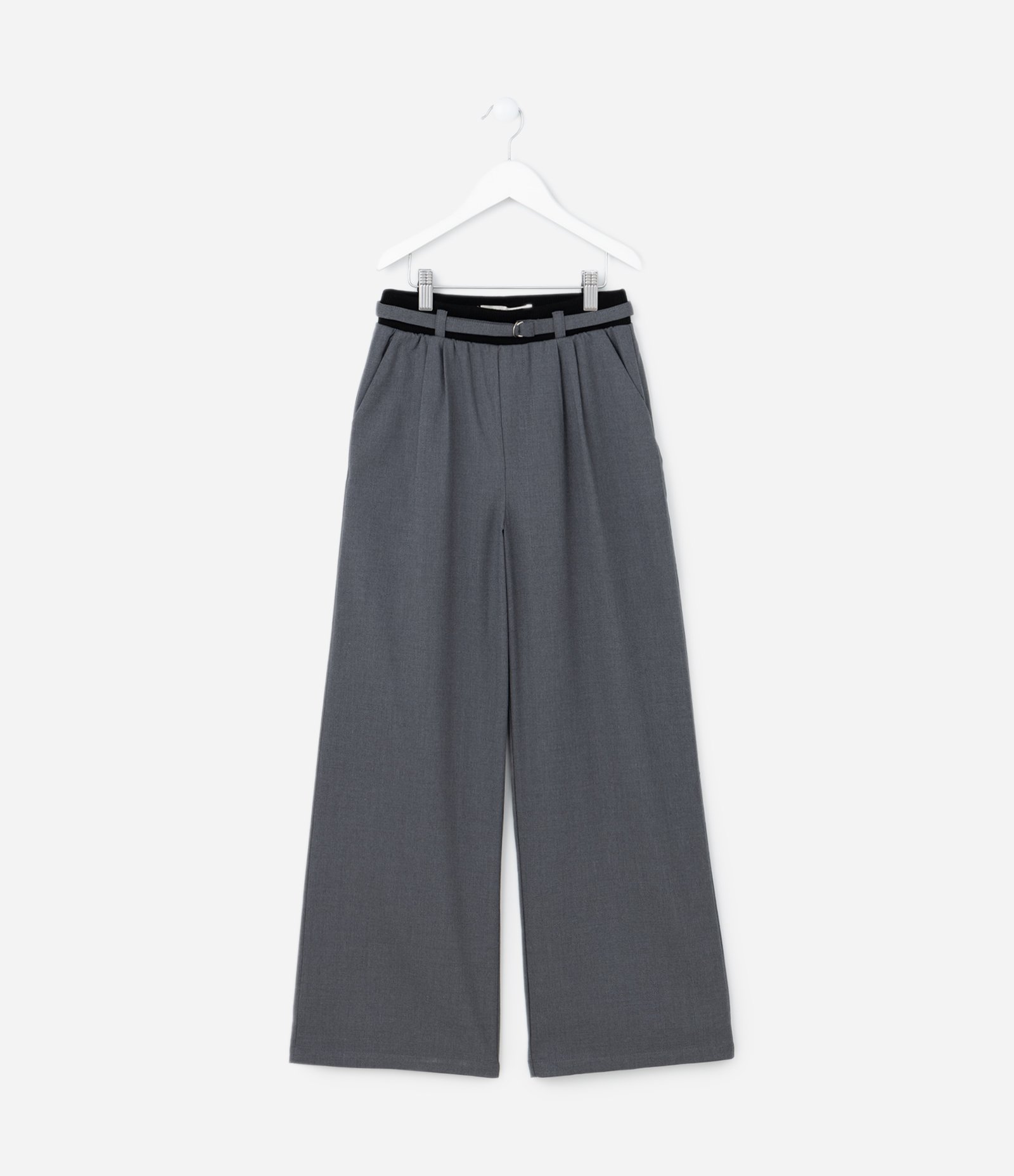 Calça Wide Leg Infantil em Alfaiataria com Cinto - Tam 5 a 14 Anos Cinza 1