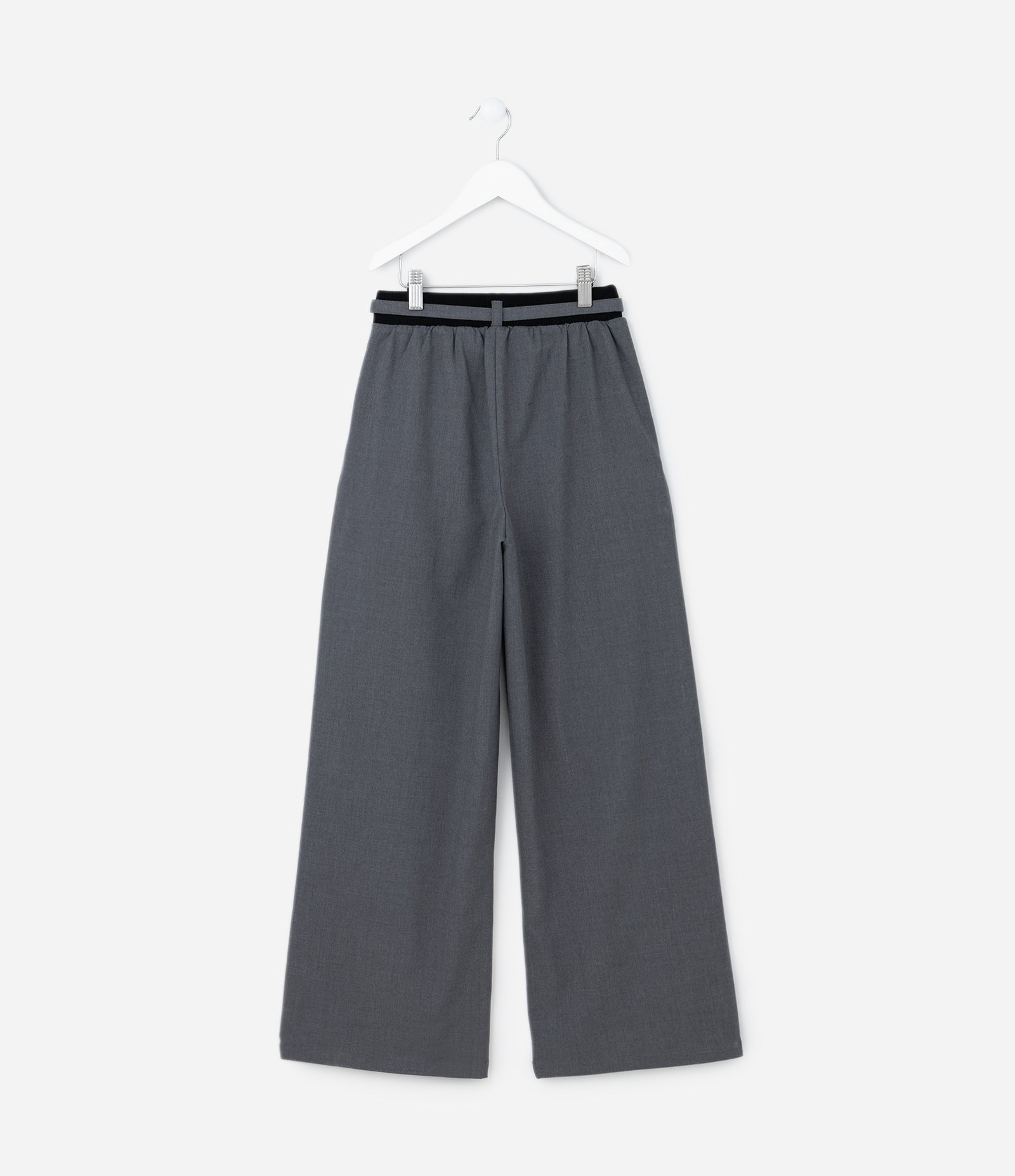 Calça Wide Leg Infantil em Alfaiataria com Cinto - Tam 5 a 14 Anos Cinza 2