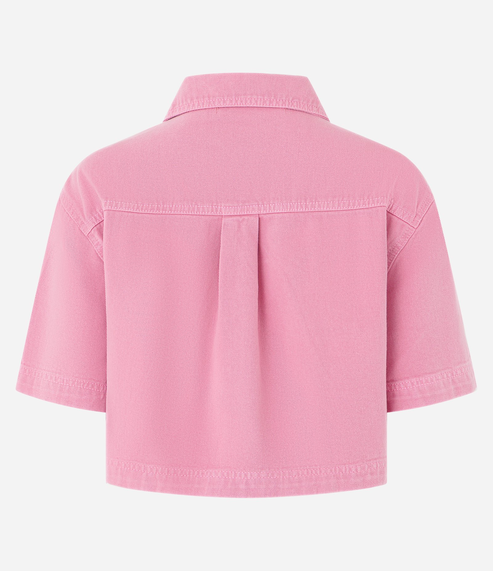 Blusa Cropped em Jeans com Bolsos Frontais e Decote V Rosa 6