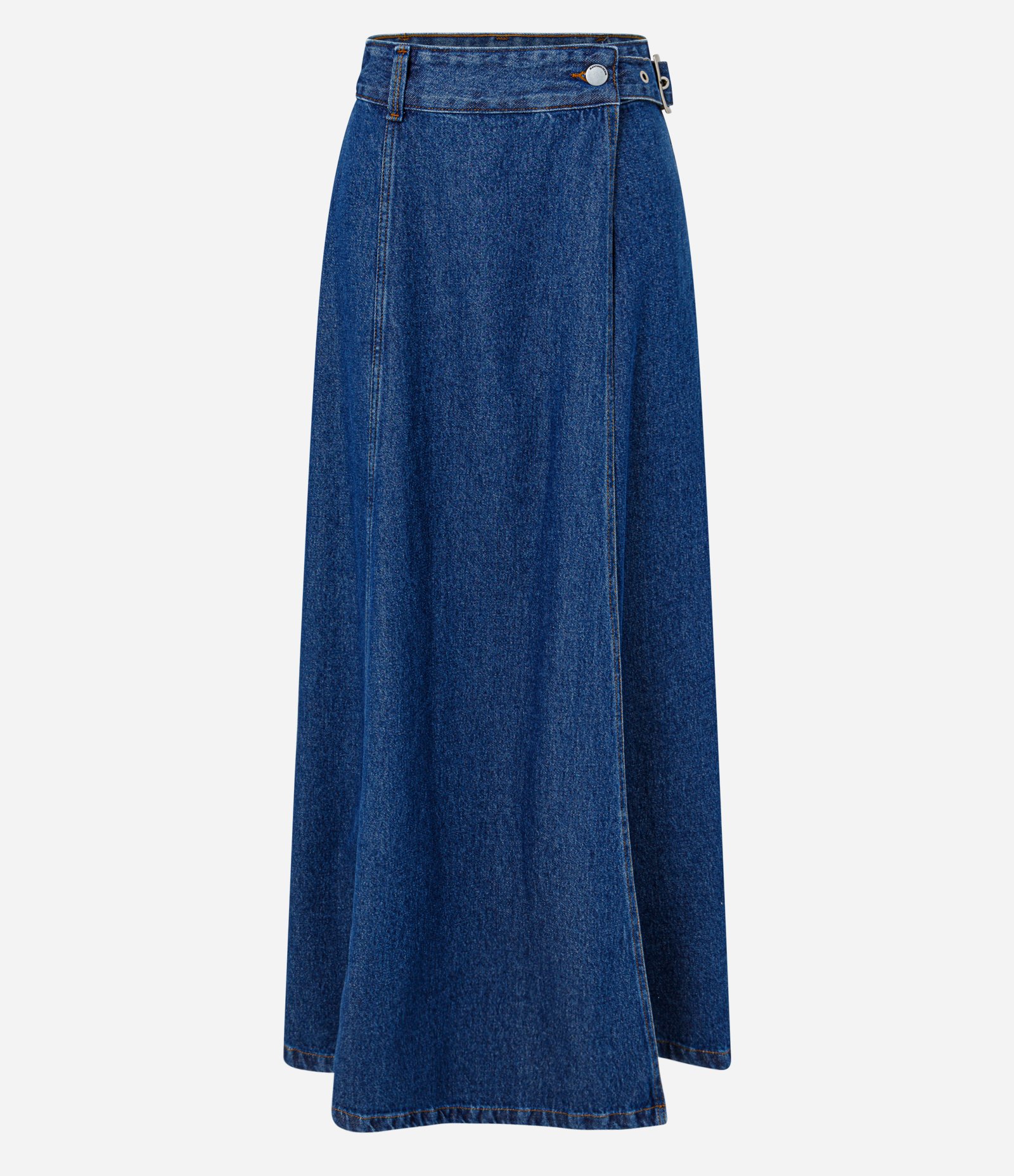 Saia Longa em Jeans com Cinto Afivelado e Transpasse Azul 6