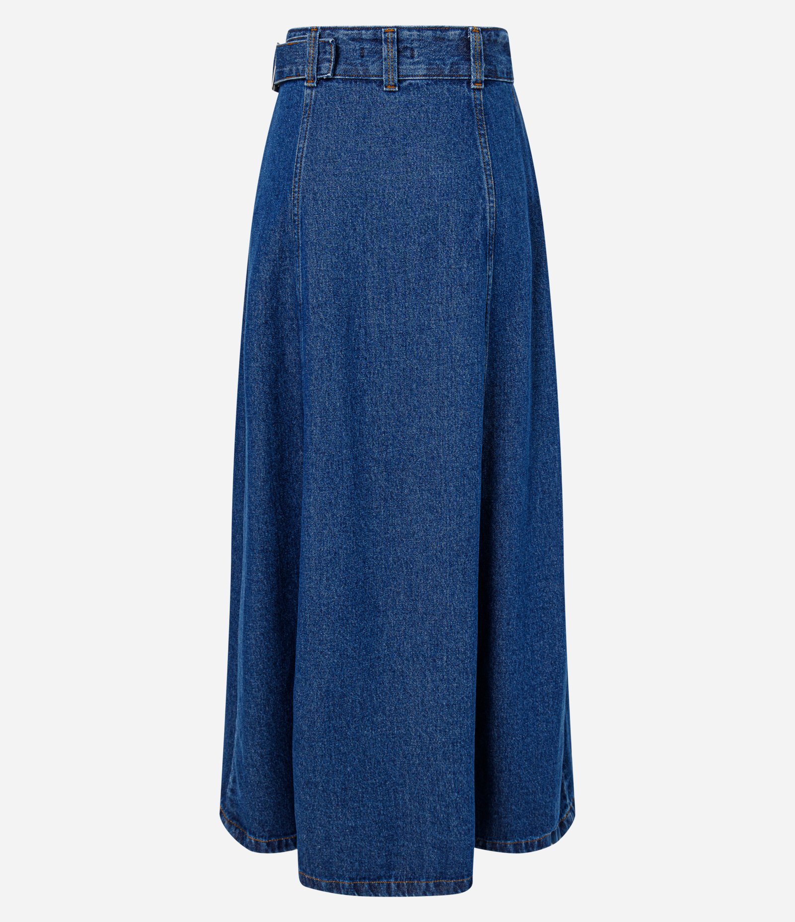 Saia Longa em Jeans com Cinto Afivelado e Transpasse Azul 7