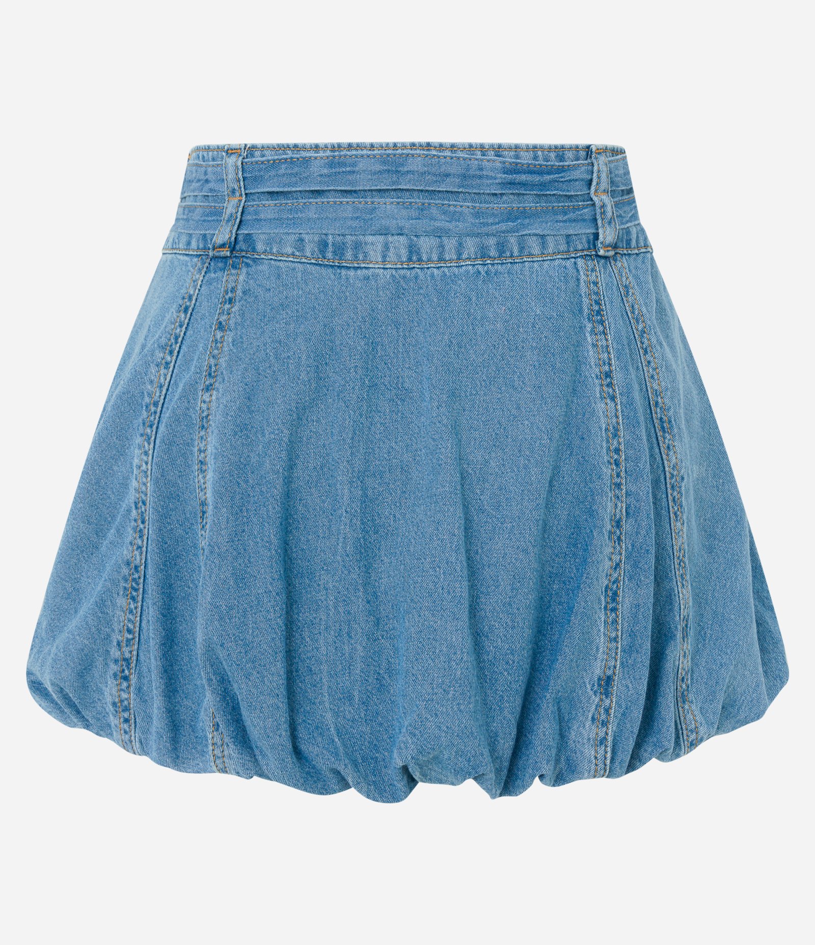 Saia Balonê Curta em Jeans Destroyer com 02 Cintos Azul 7