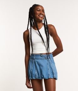 Saia Balonê Curta em Jeans Destroyer com 02 Cintos