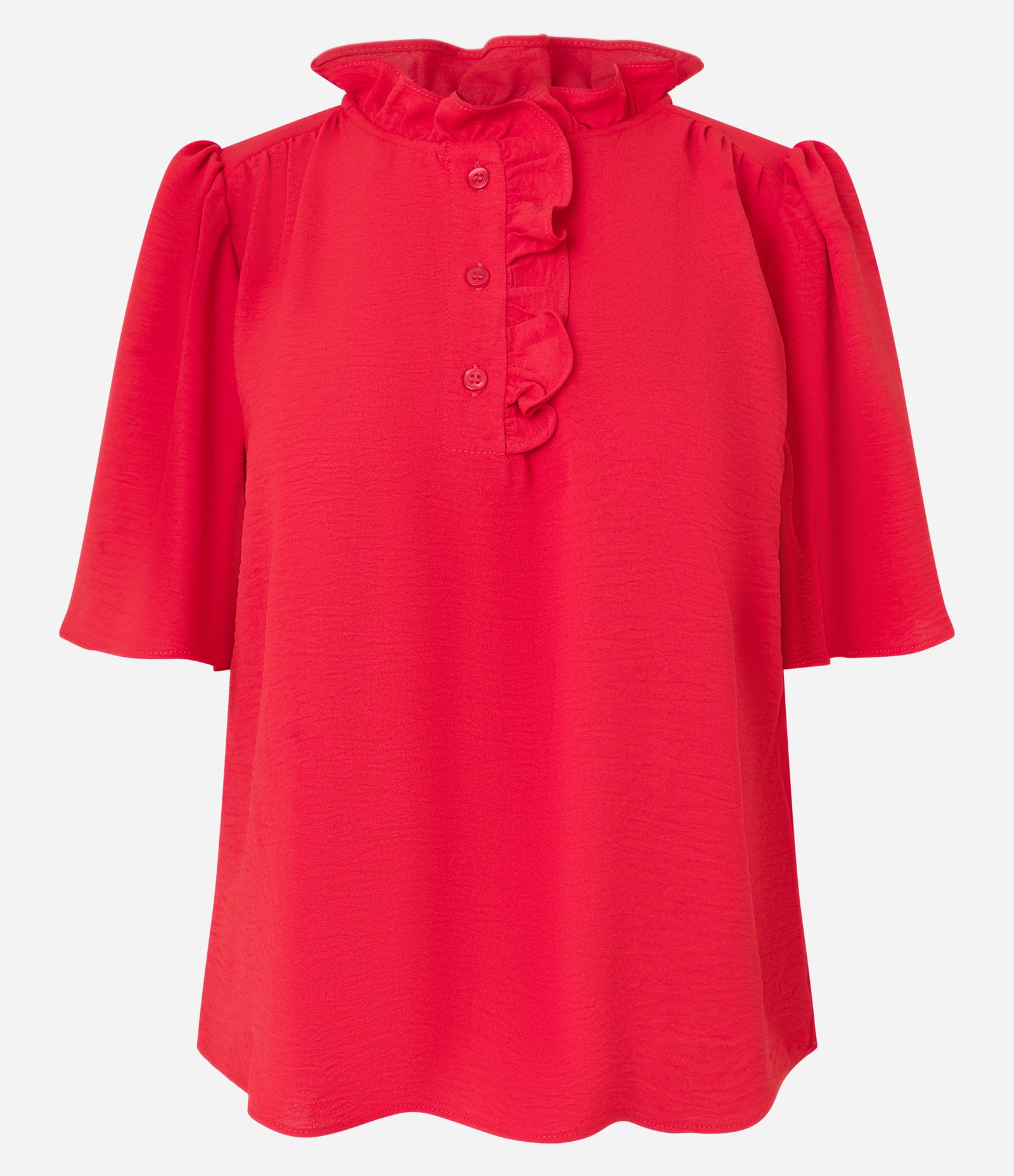 Blusa com Gola Babado e Mangas Bufantes Vermelho 5