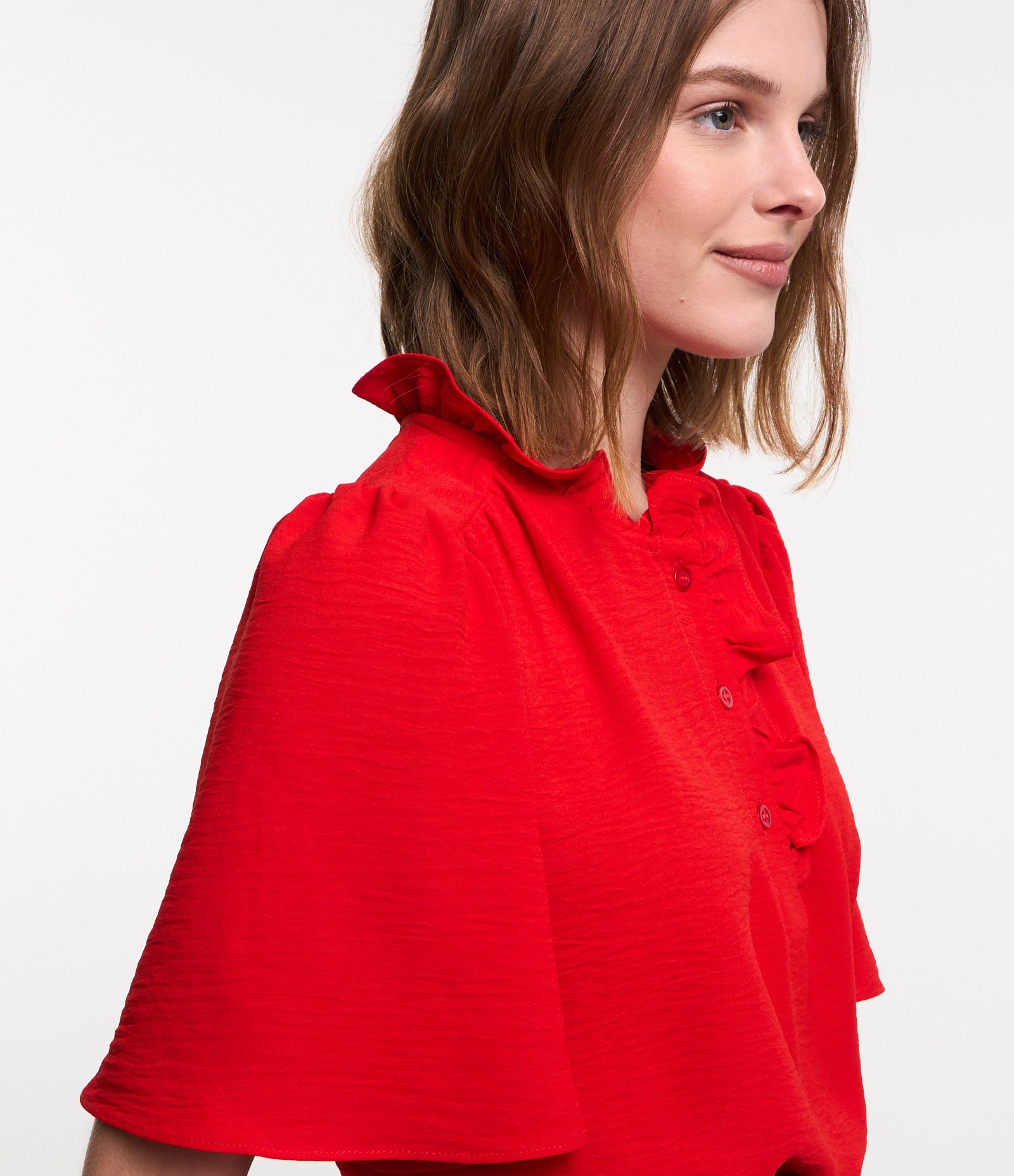 Blusa com Gola Babado e Mangas Bufantes Vermelho 3