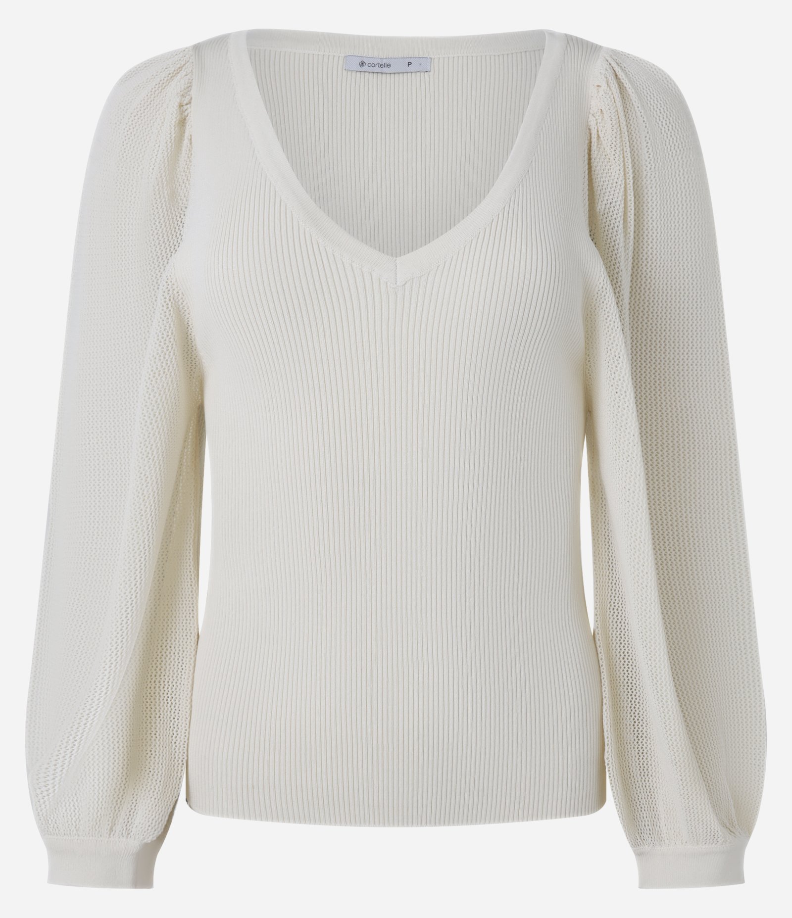 Blusa em Tricô com Decote V e Manga Longa Ampla Off White 5