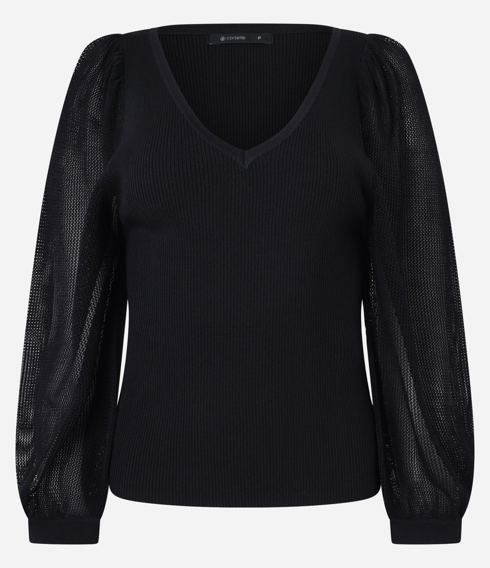Blusa em Tricô com Decote V e Manga Longa Ampla Preto 5