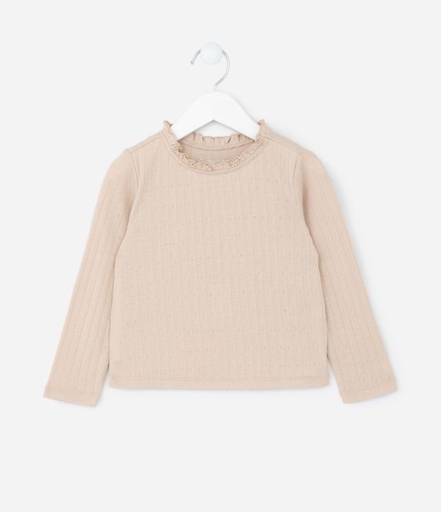 Blusa Infantil com Textura e Babado na Gola - Tam 1 a 5 Anos