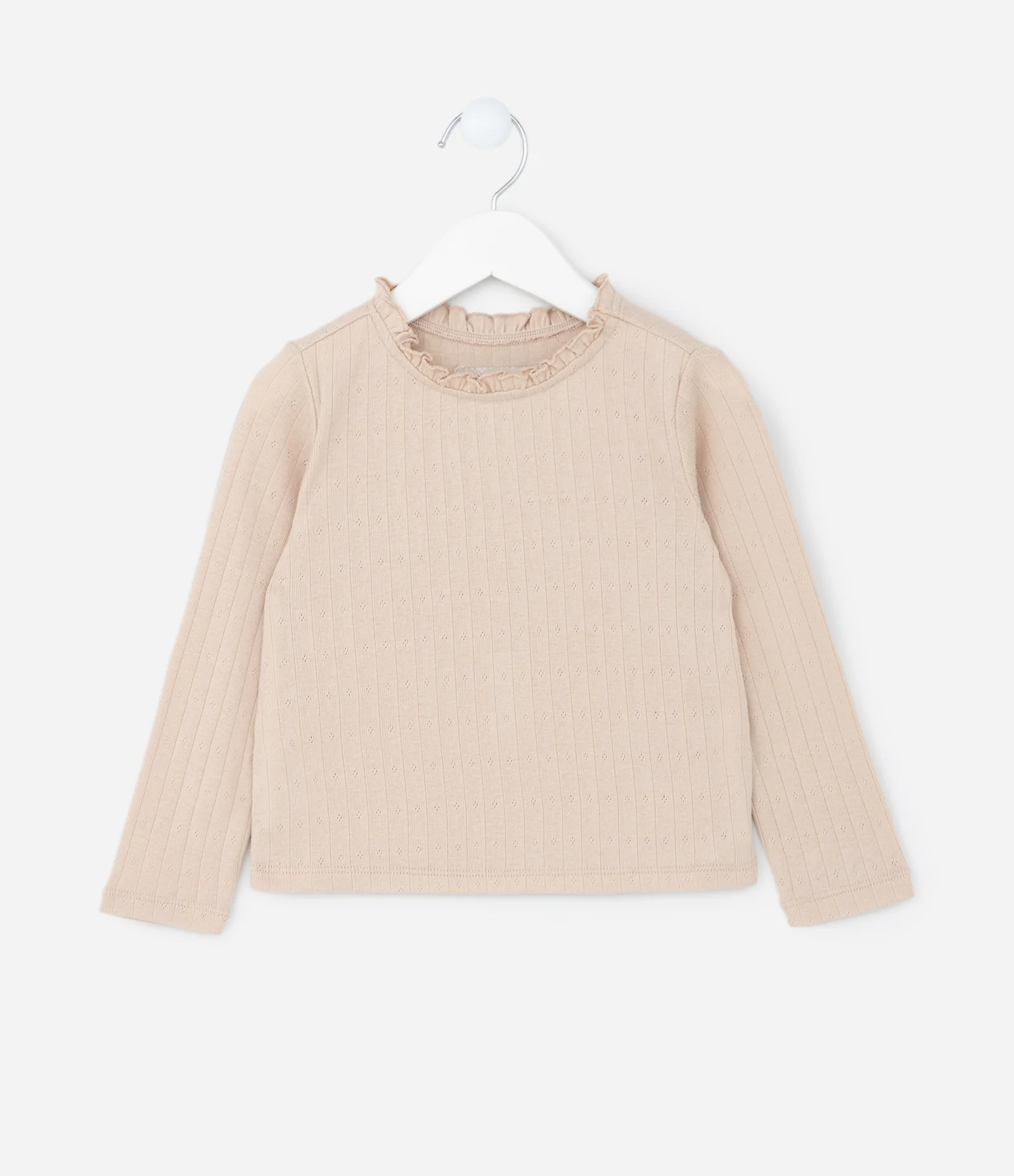 Blusa Infantil com Textura e Babado na Gola - Tam 1 a 5 Anos Bege 1
