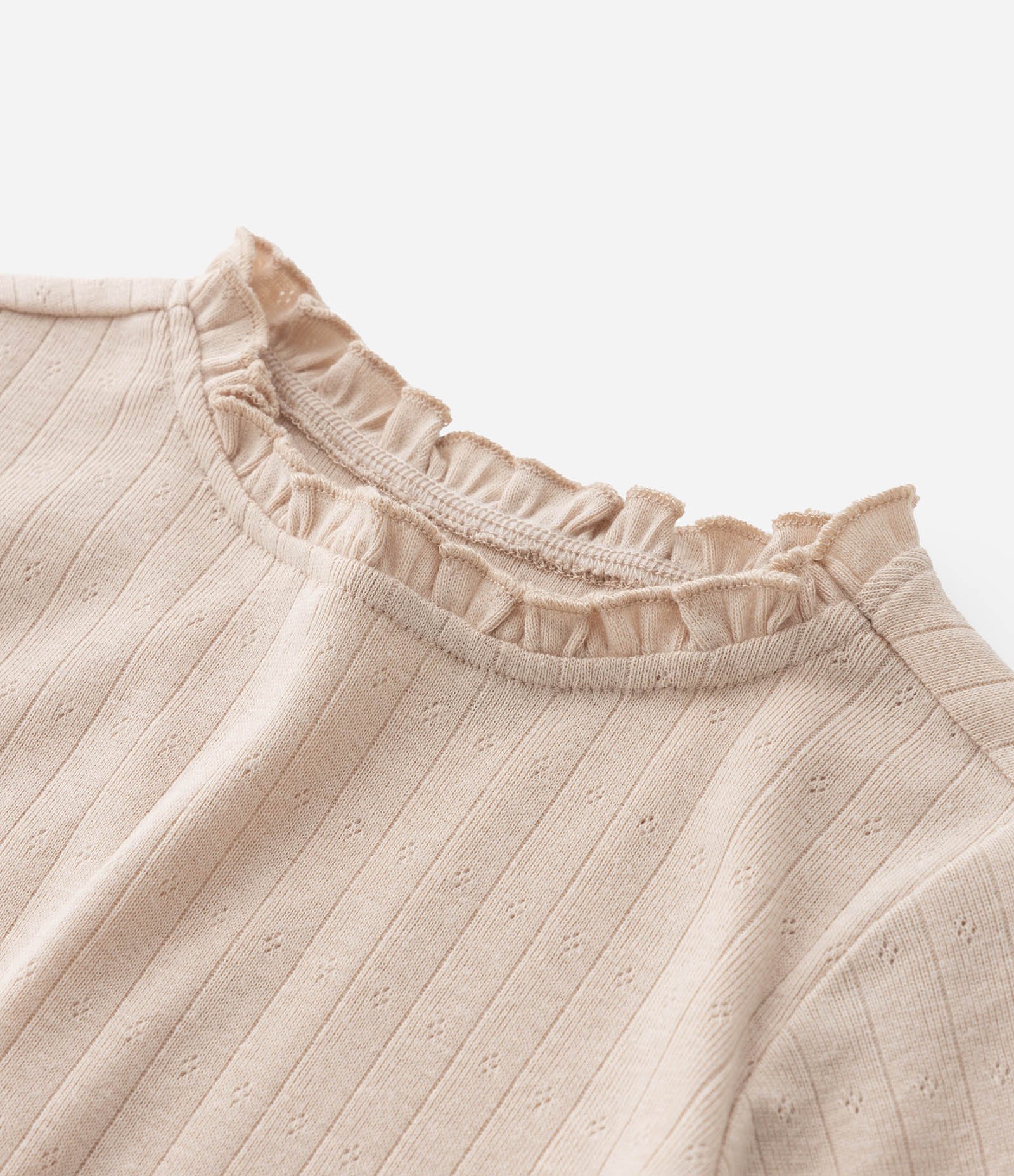 Blusa Infantil com Textura e Babado na Gola - Tam 1 a 5 Anos Bege 4