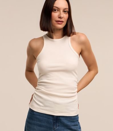 Blusa Regata em Ribana com Gola Halter e Drapeado Lateral Menor preço em Blusa Regata em Ribana com Gola Halter e Drapeado Lateral