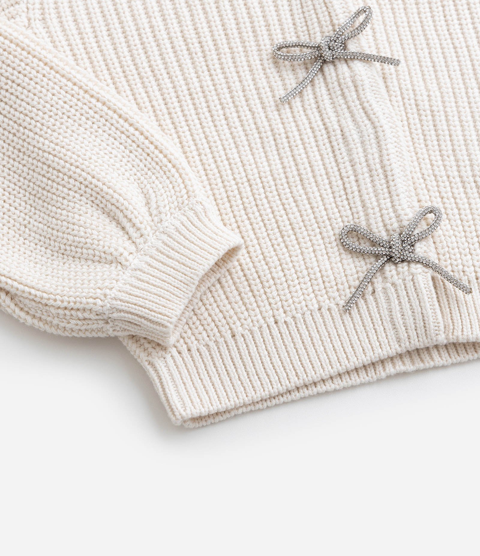 Cardigan Infantil em Tricô com Lacinhos Brilhantes - Tam 5 a 14 Anos Bege 4