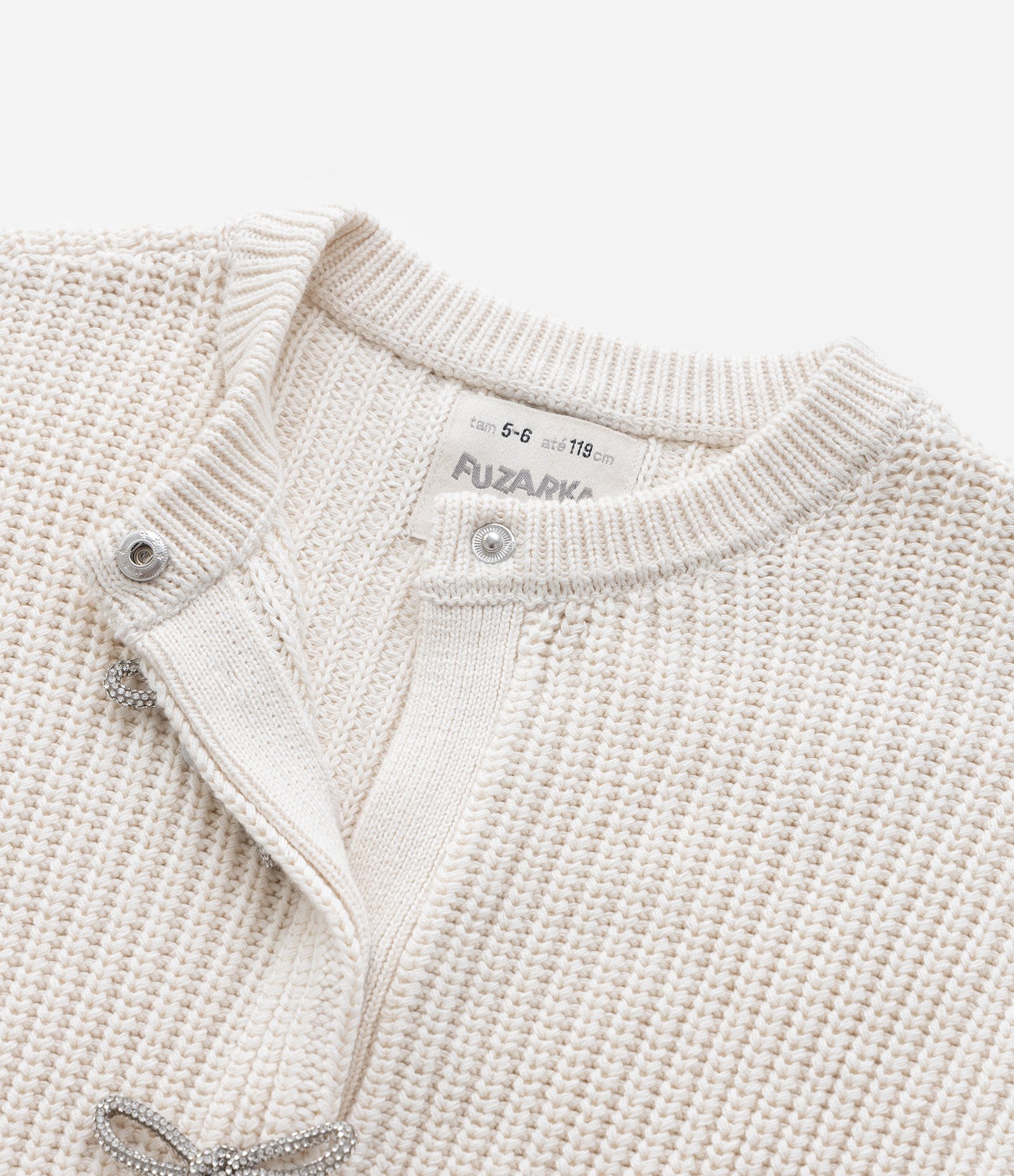 Cardigan Infantil em Tricô com Lacinhos Brilhantes - Tam 5 a 14 Anos Bege 6