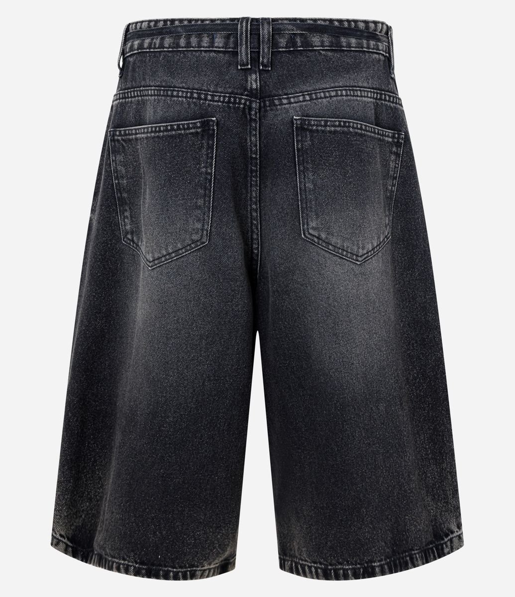 Bermuda Jorts Super Baggy em Jeans com Cinto Amarração Preto
