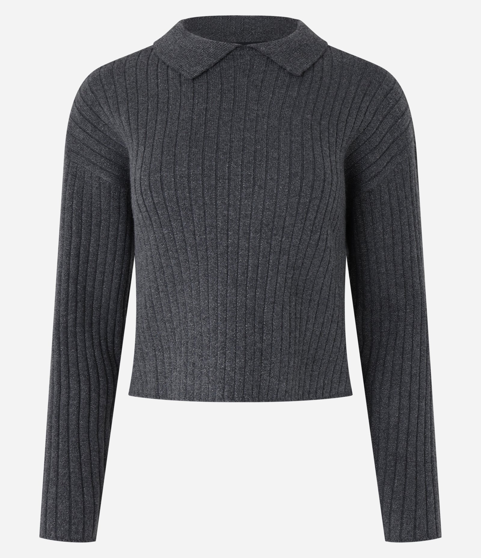 Blusa Canelado em Tricô com Gola Polo Cinza 7