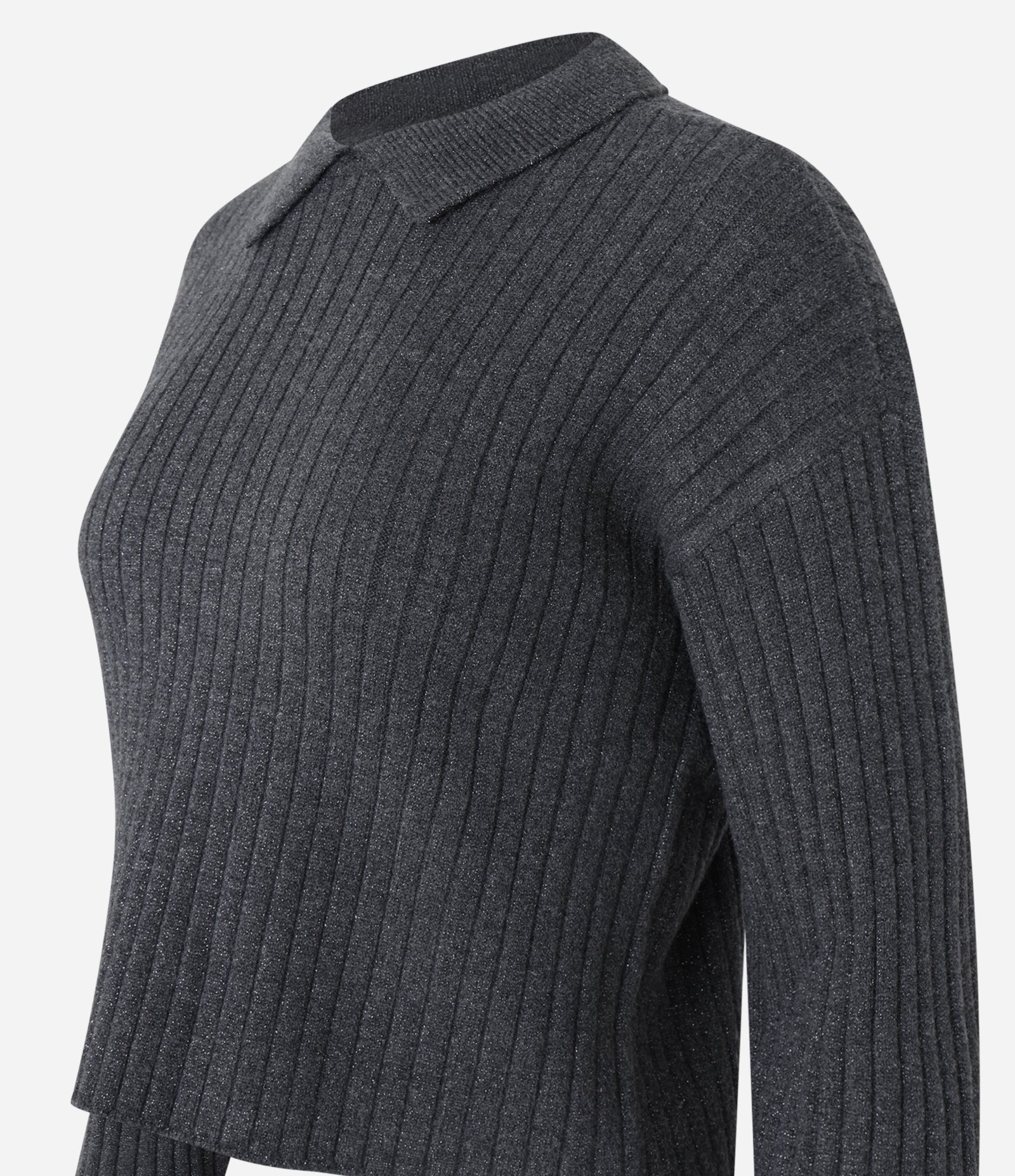 Blusa Canelado em Tricô com Gola Polo Cinza 8