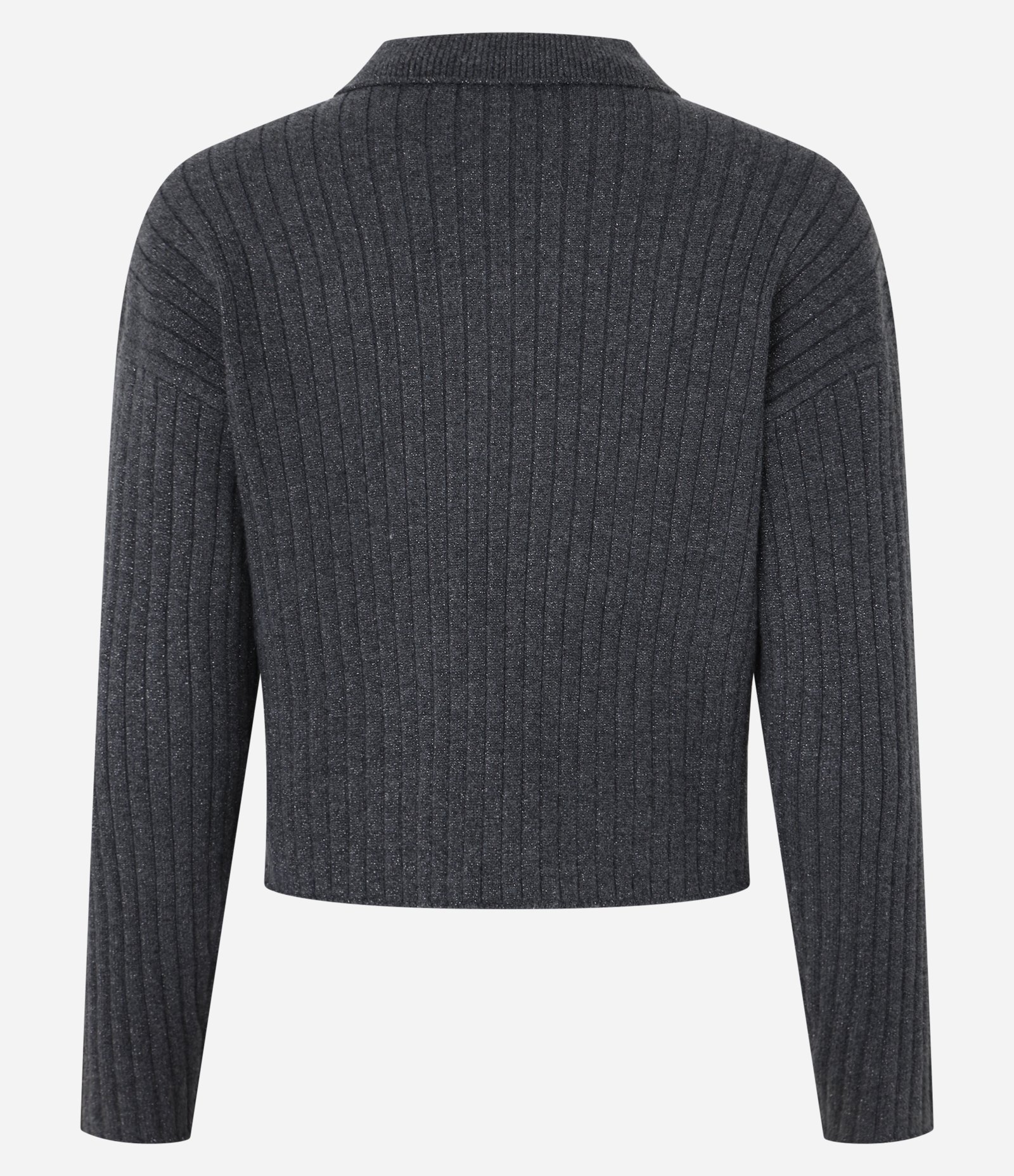 Blusa Canelado em Tricô com Gola Polo Cinza 9