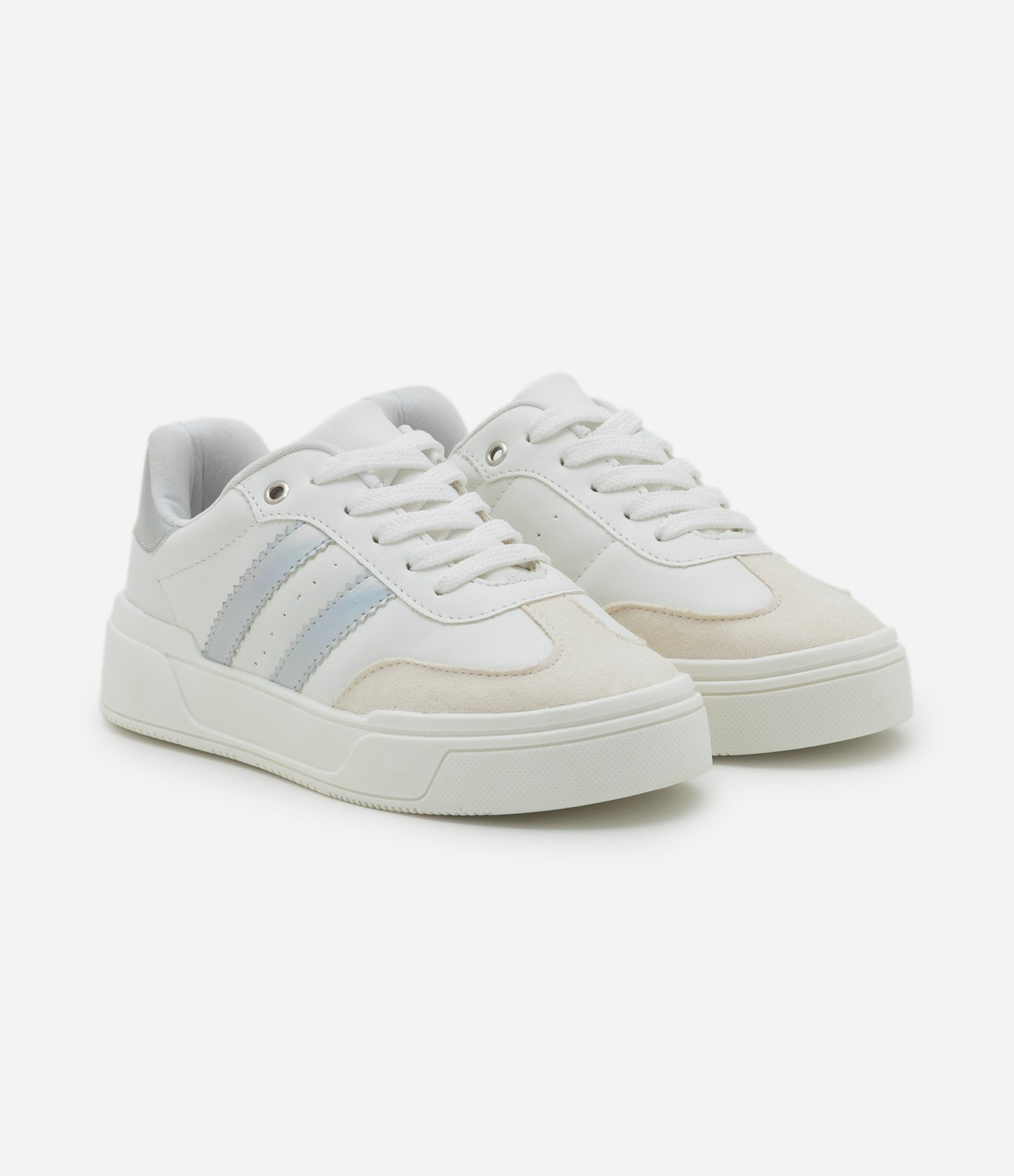 Tênis Infantil em PU com Recortes Holográficos - Tam 29 a 36 Branco 1