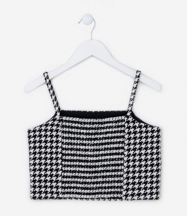 Blusa Cropped Infantil com Estampa Xadrez Pied de Poule - Tam 5 a 14 Anos