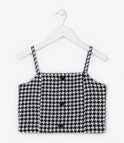 Blusa Cropped Infantil com Estampa Xadrez Pied de Poule - Tam 5 a 14 Anos