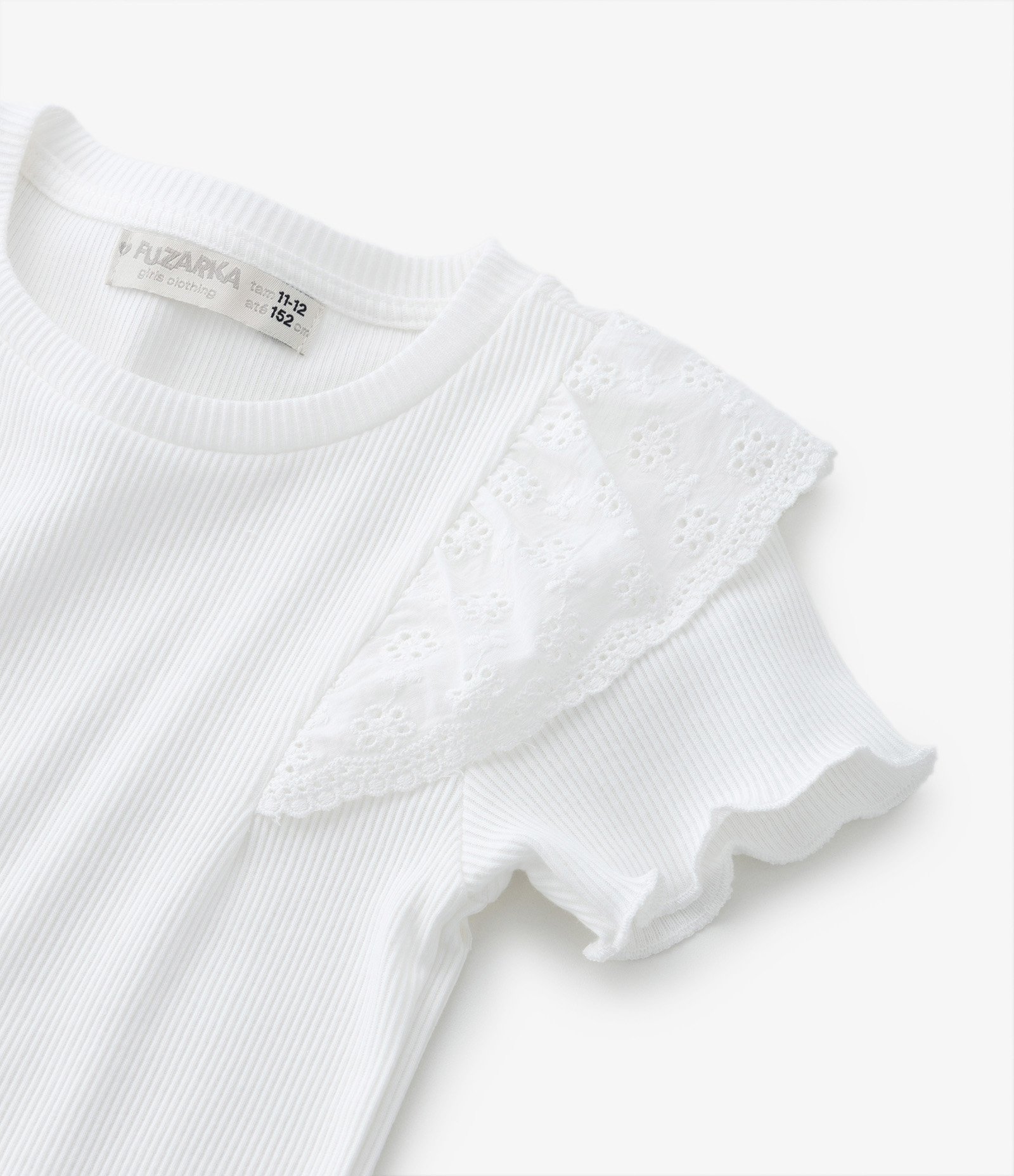 Blusa Infantil em Ribana com Babados Broderie - Tam 5 a 14 Anos Branco 4