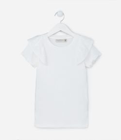 Blusa Infantil em Ribana com Babados Broderie - Tam 5 a 14 Anos