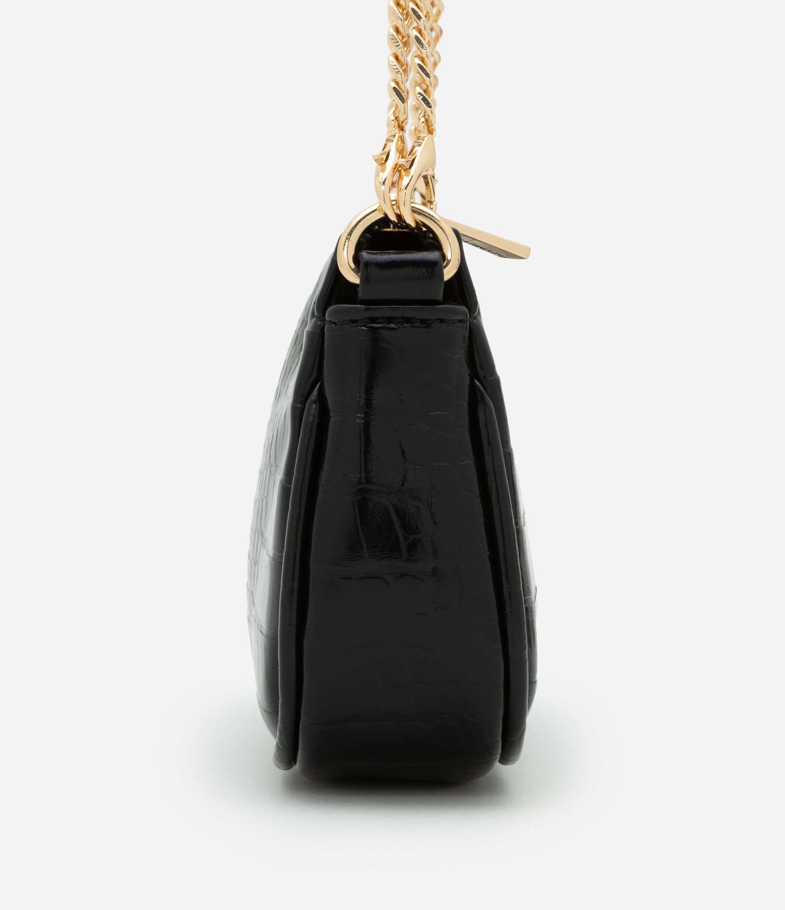 Bolsa Baguete Pequena em PU com Textura Croro com Alça Curta Preto 2