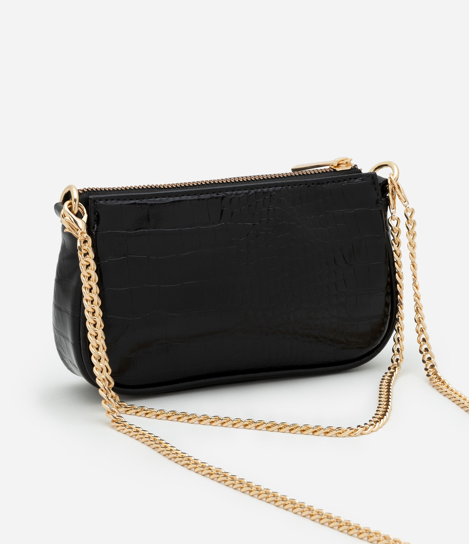 Bolsa Baguete Pequena em PU com Textura Croro com Alça Curta Preto 3