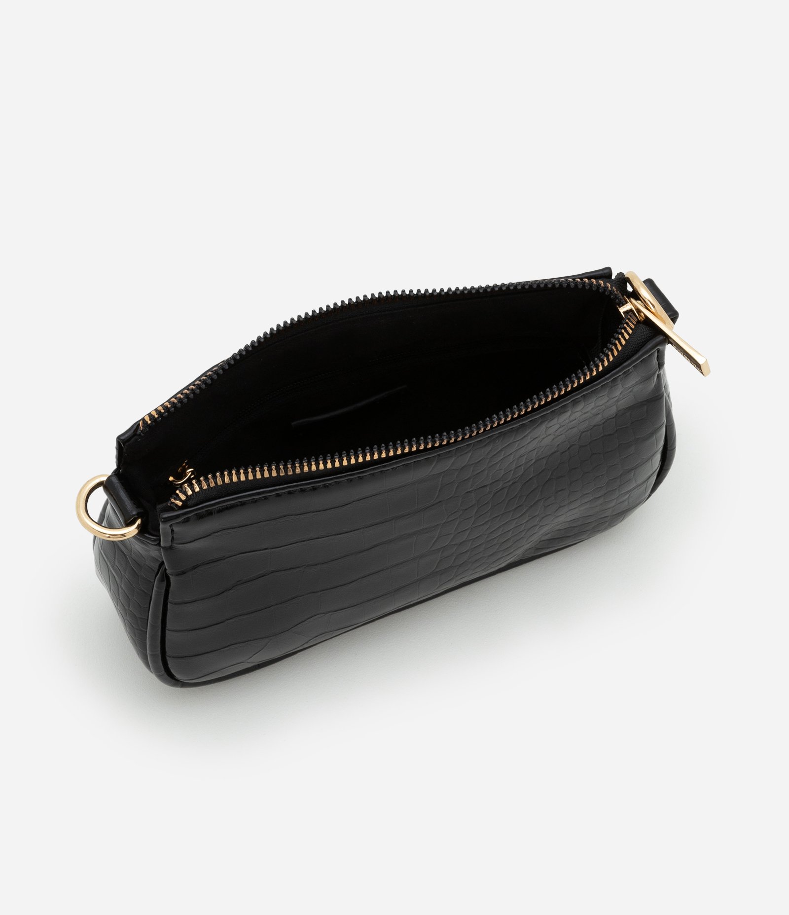 Bolsa Baguete Pequena em PU com Textura Croro com Alça Curta Preto 4