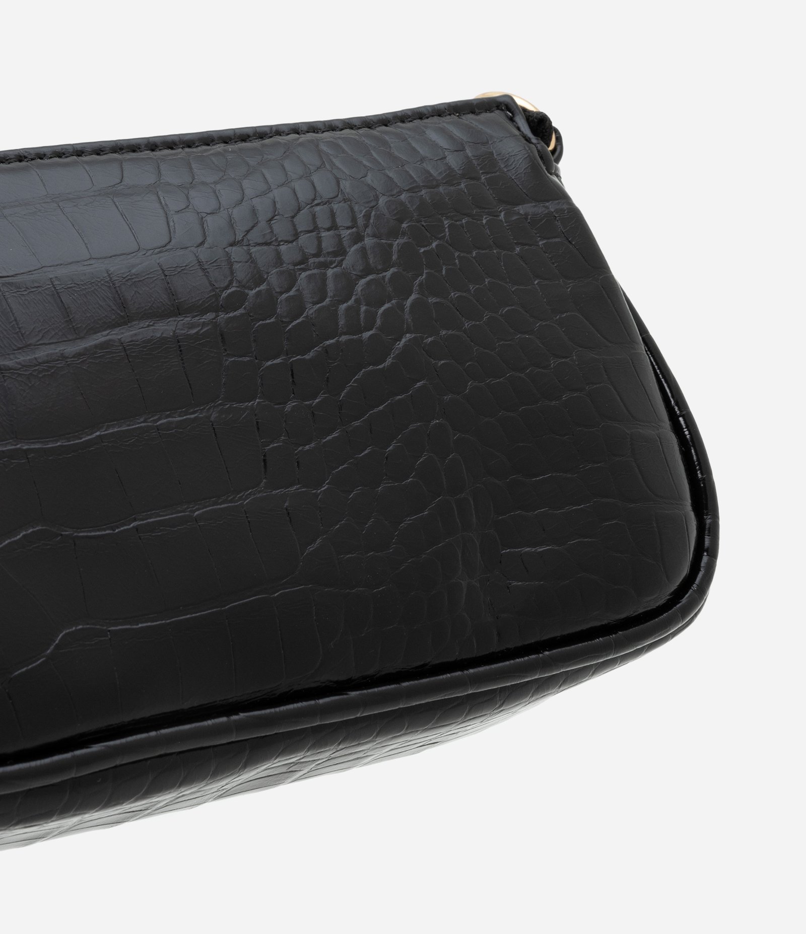 Bolsa Baguete Pequena em PU com Textura Croro com Alça Curta Preto 6