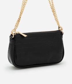 Bolsa Baguete Pequena em PU com Textura Croro com Alça Curta