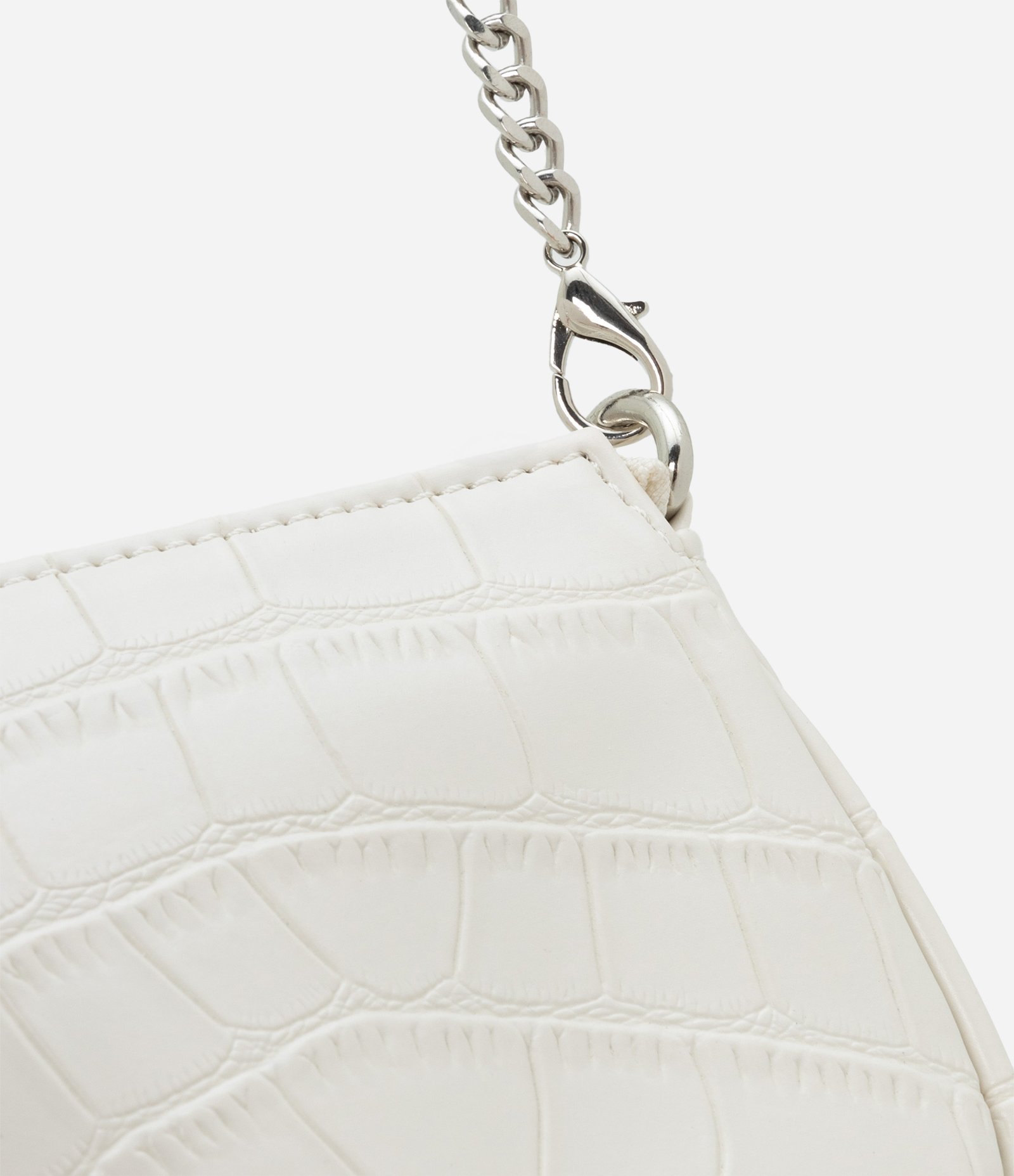 Bolsa Baguete Pequena em PU com Textura Croro com Alça Curta Off White 5