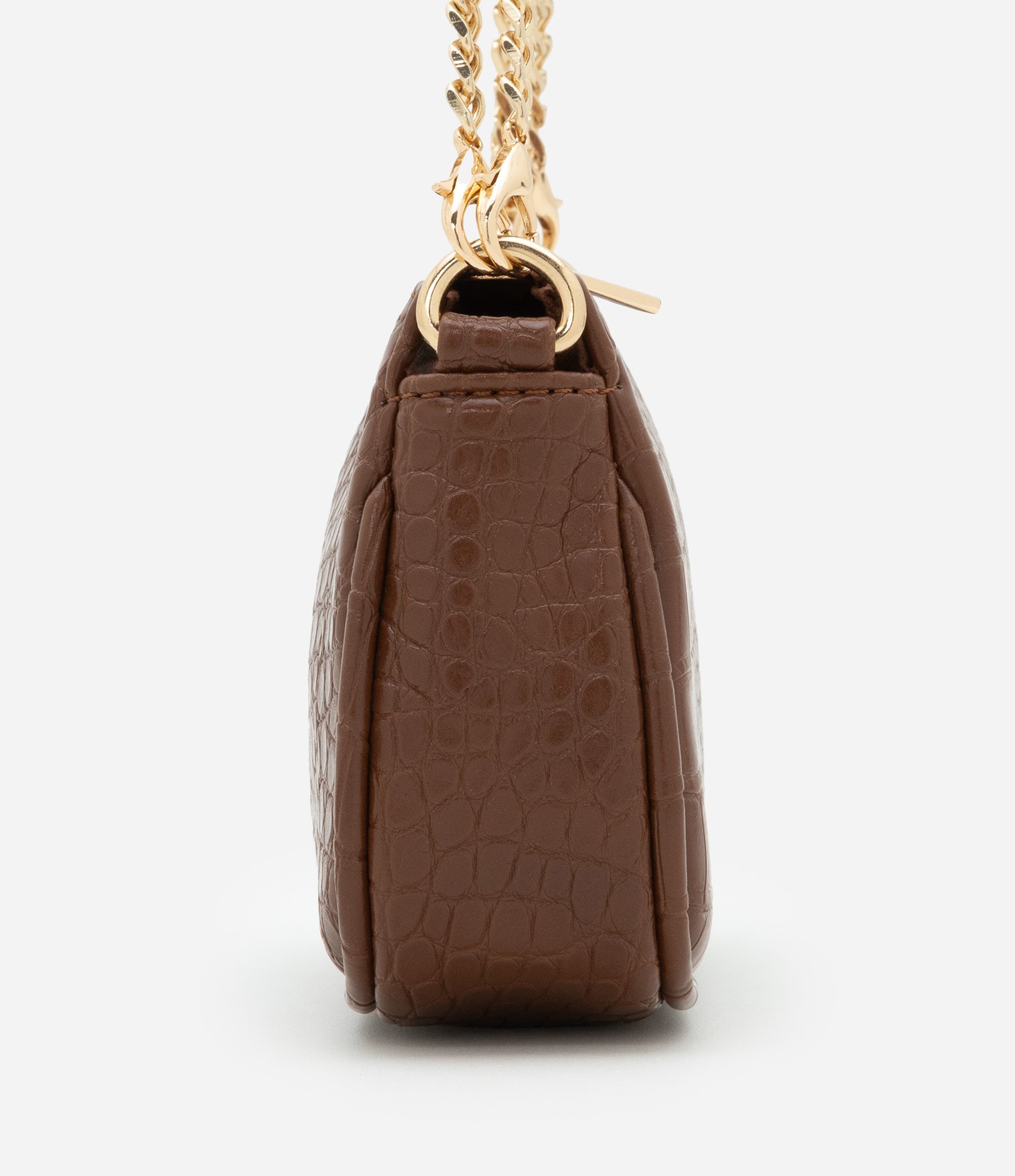 Bolsa Baguete Pequena em PU com Textura Croro com Alça Curta Marrom 2