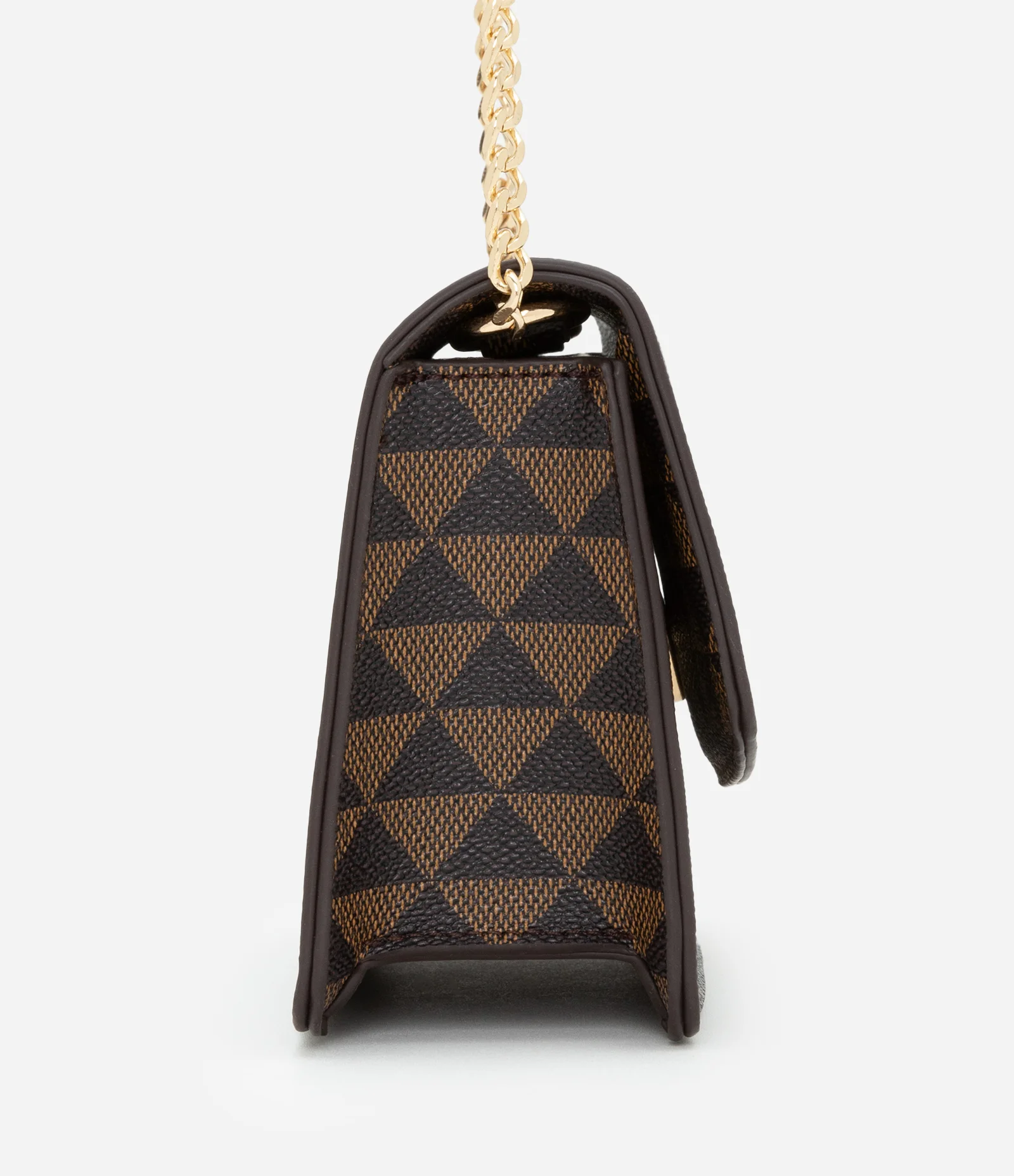 Bolsa Transversal Pequena Estampa Triângulo com Alça de Corrente e PU Marrom 2