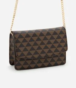 Bolsa Transversal Pequena Estampa Triângulo com Alça de Corrente e PU