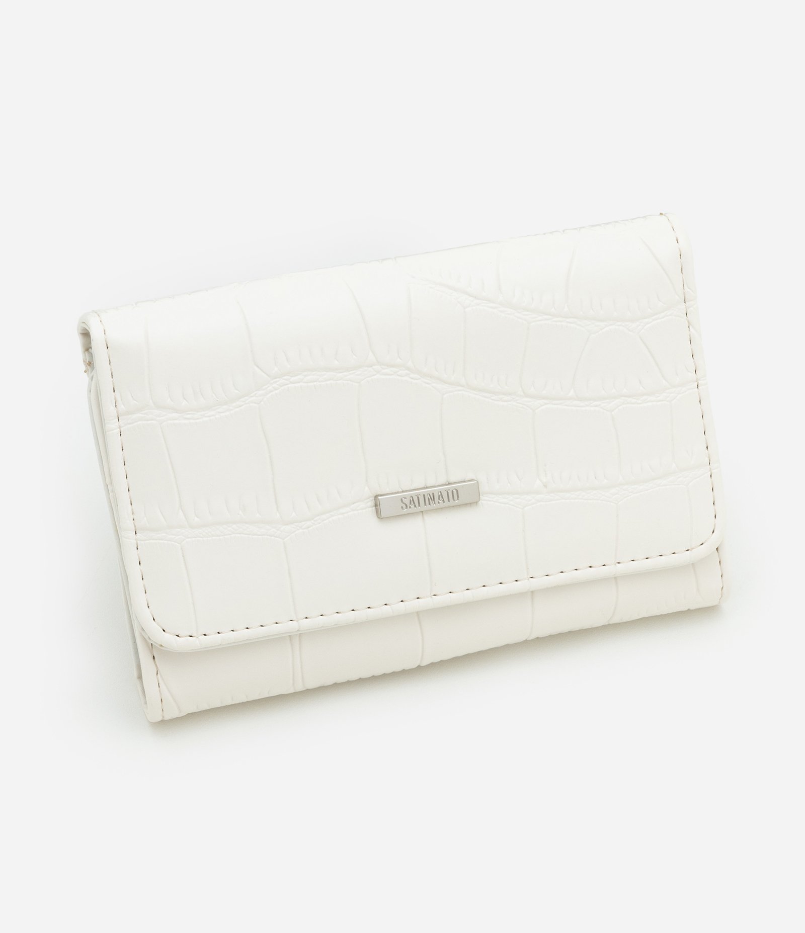 Carteira Envelope Média com Textura Croco Off White 1