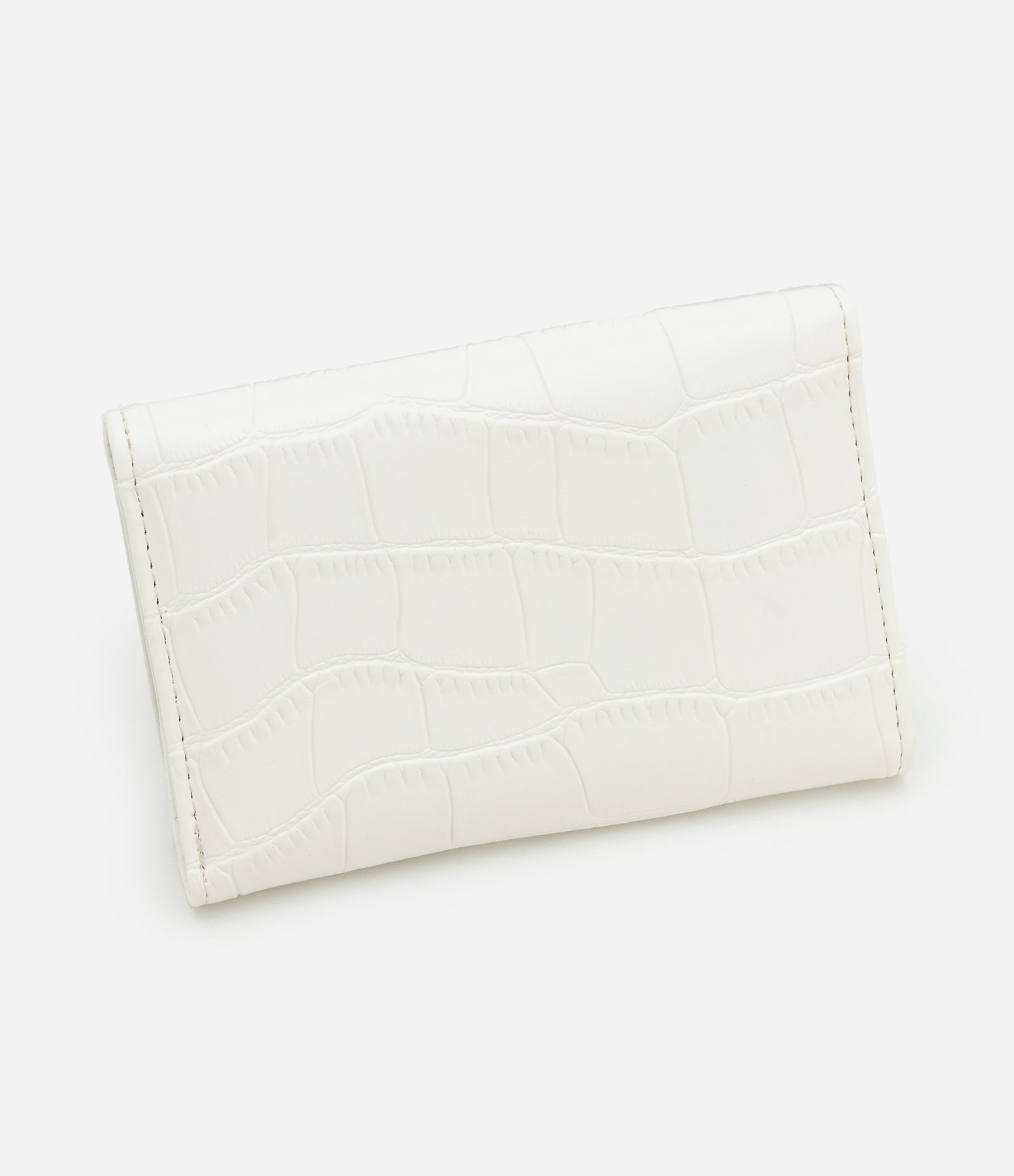 Carteira Envelope Média com Textura Croco Off White 2