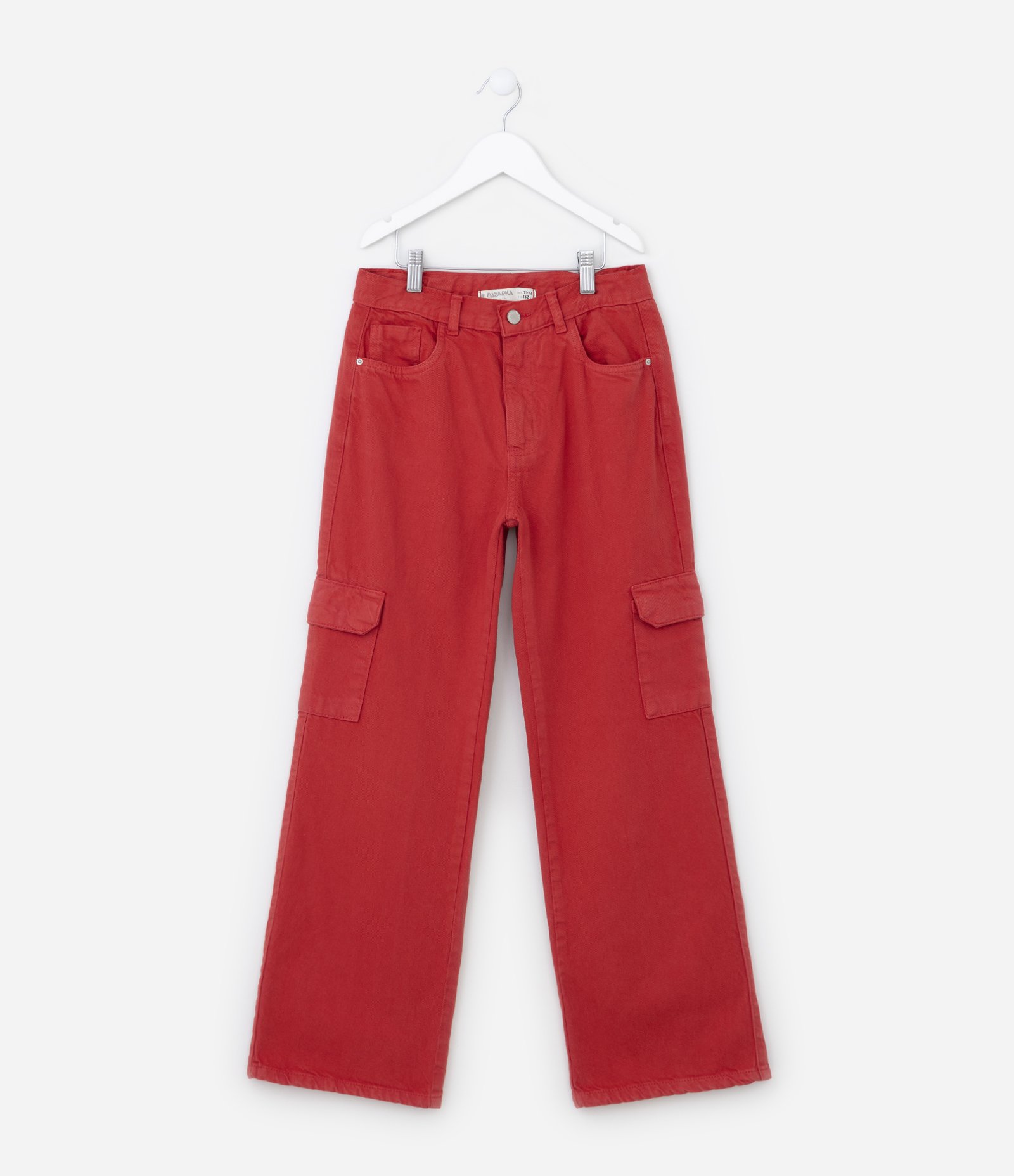 Calça Infantil em Jeans com Bolsos Cargo - Tam 5 A 14  Anos Vermelho 1