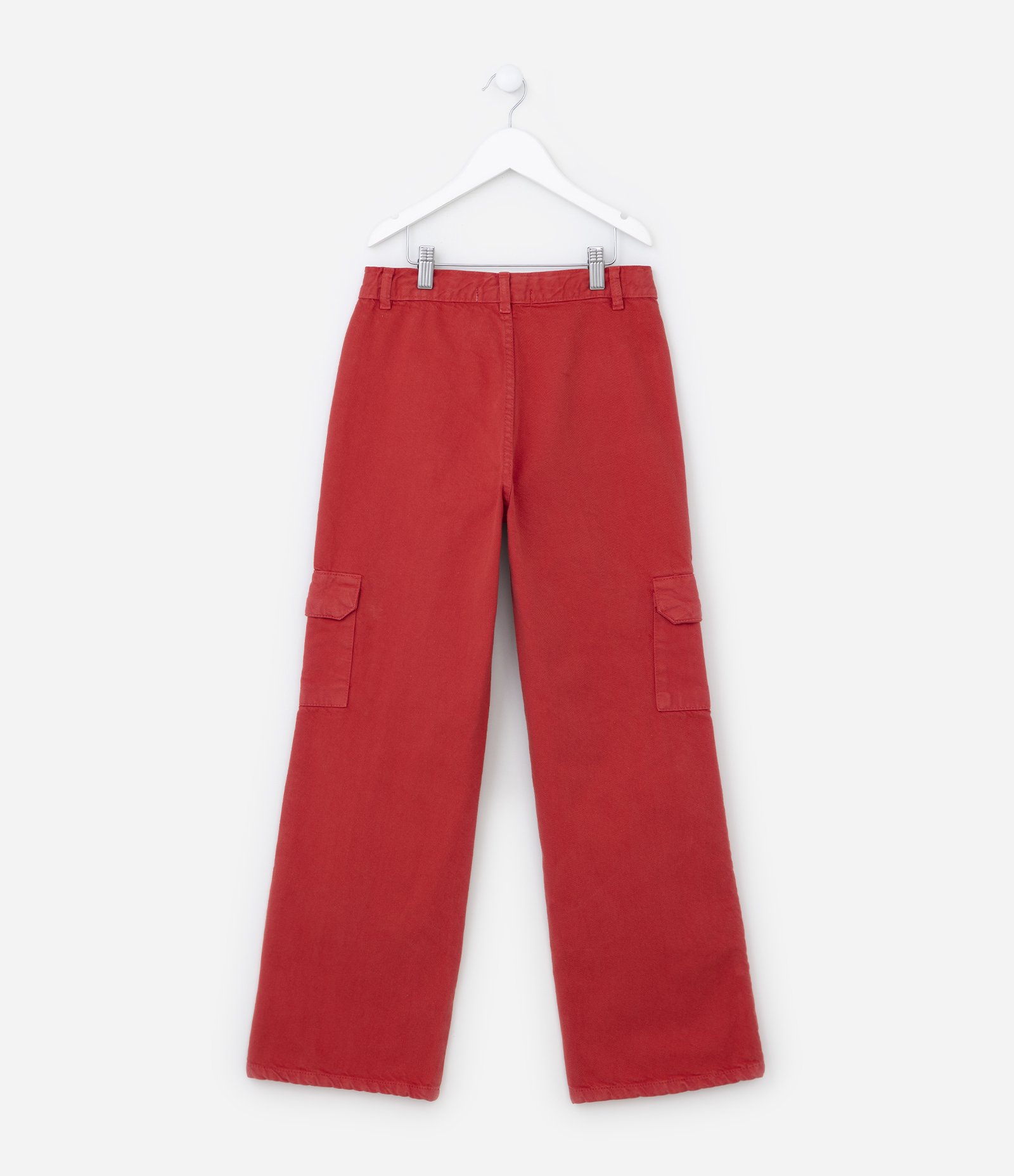 Calça Infantil em Jeans com Bolsos Cargo - Tam 5 A 14  Anos Vermelho 2