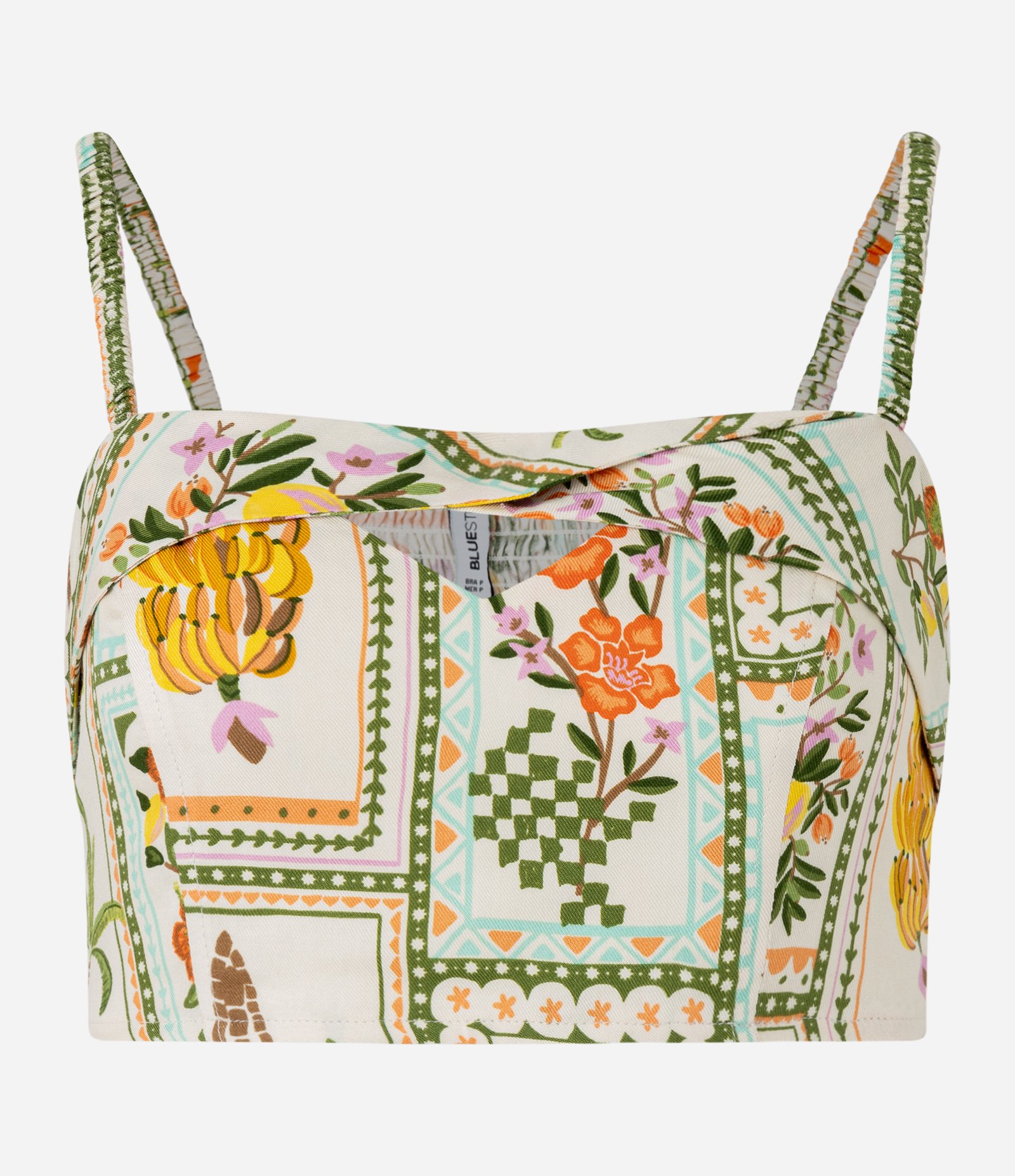 Blusa Cropped em Viscose Floral e Decote Coração Off White 1