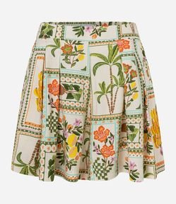 Short Godê em Viscose com Estampa Floral e Pregas