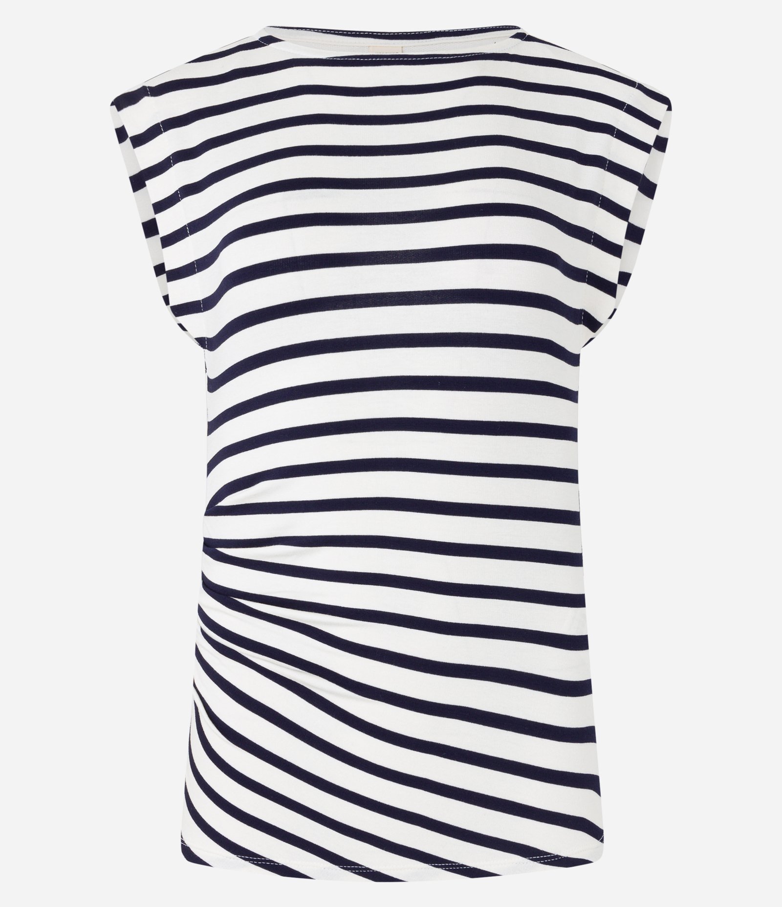 Blusa sem Manga em Algodão Listrado com Franzido Azul/Branco 7