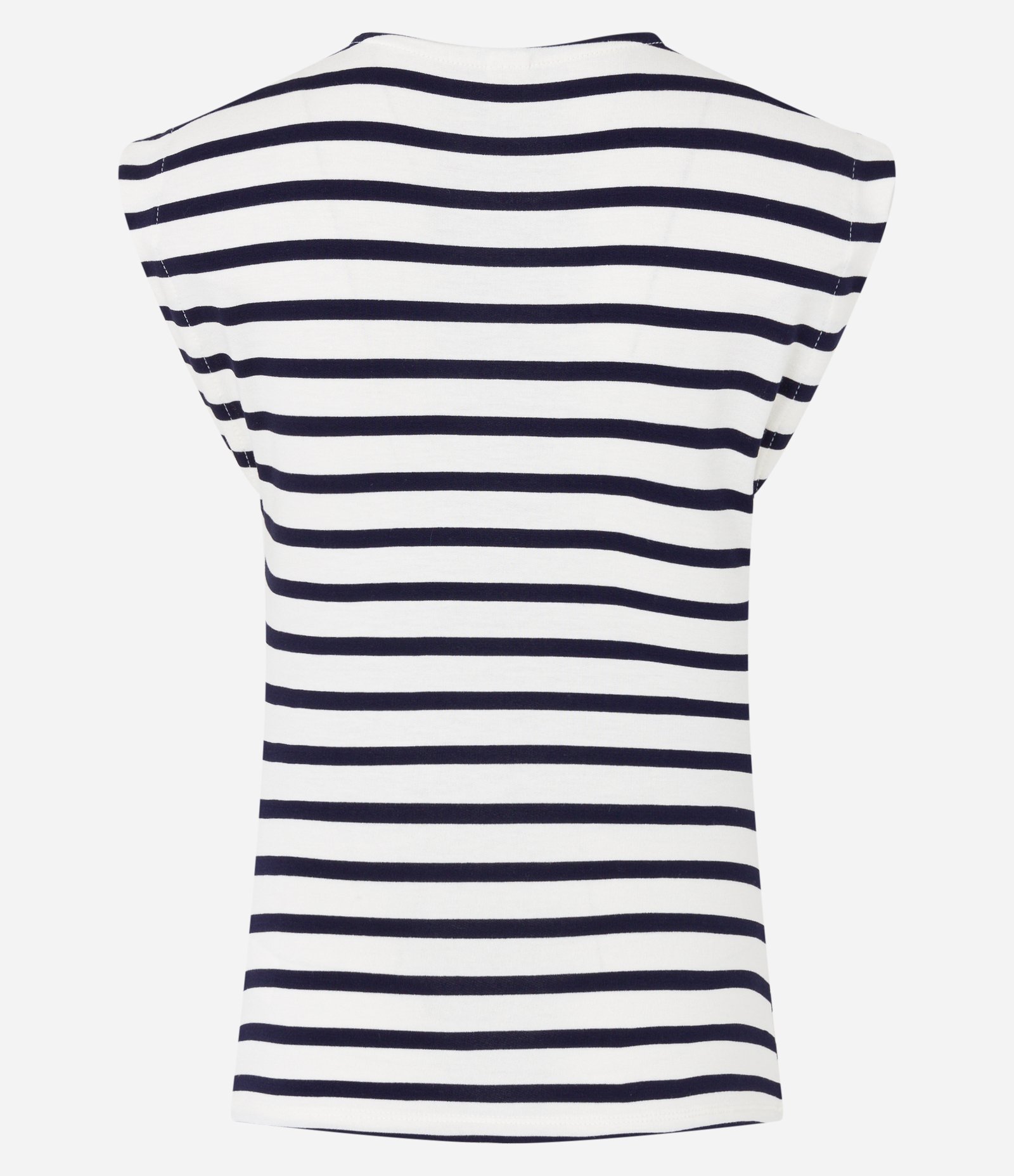 Blusa sem Manga em Algodão Listrado com Franzido Azul/Branco 8