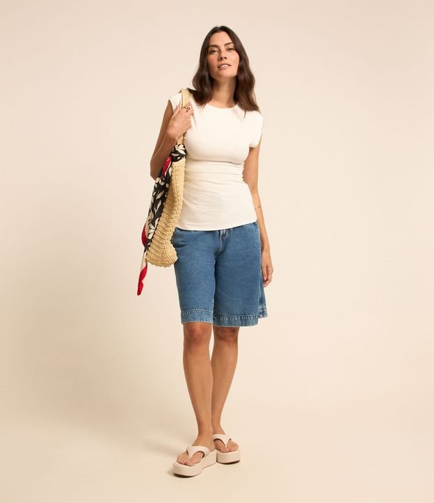 Blusa Sem Manga em Algodão com Decote Canoa e Franzidos