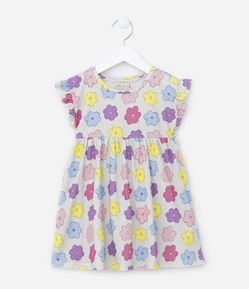 Vestido Infantil em Algodão com Babados e Estampa Floral - Tam 1 a 5 Anos