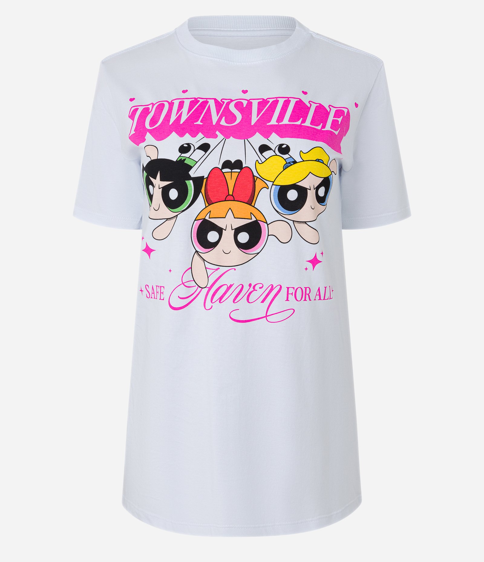 Camiseta Alongada em Algodão com Estampa Meninas Super Poderosas Townsville Branco 4